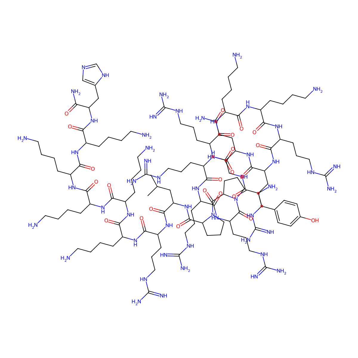 H-Tyr-Gly-Arg-Lys-Lys-Arg-Arg-Gln-Arg-Arg-Arg-Pro-Pro-Leu-Arg-Lys-Lys-Lys-Lys-Lys-His-NH2 molecular structure, CAS 1220985-78-3