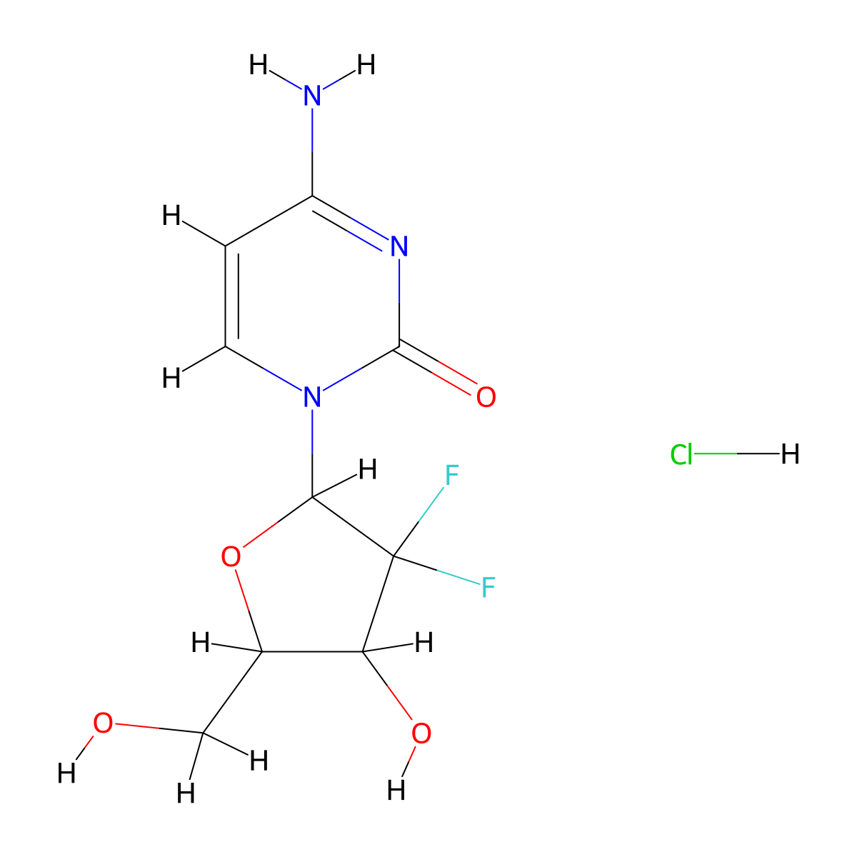 4-Amino-1-[3,3-difluoro-4-hydroxy-5-(hydroxymethyl)-2-oxolanyl]-2-pyrimidinone hydrochloride molecular structure, CAS 122111-05-1