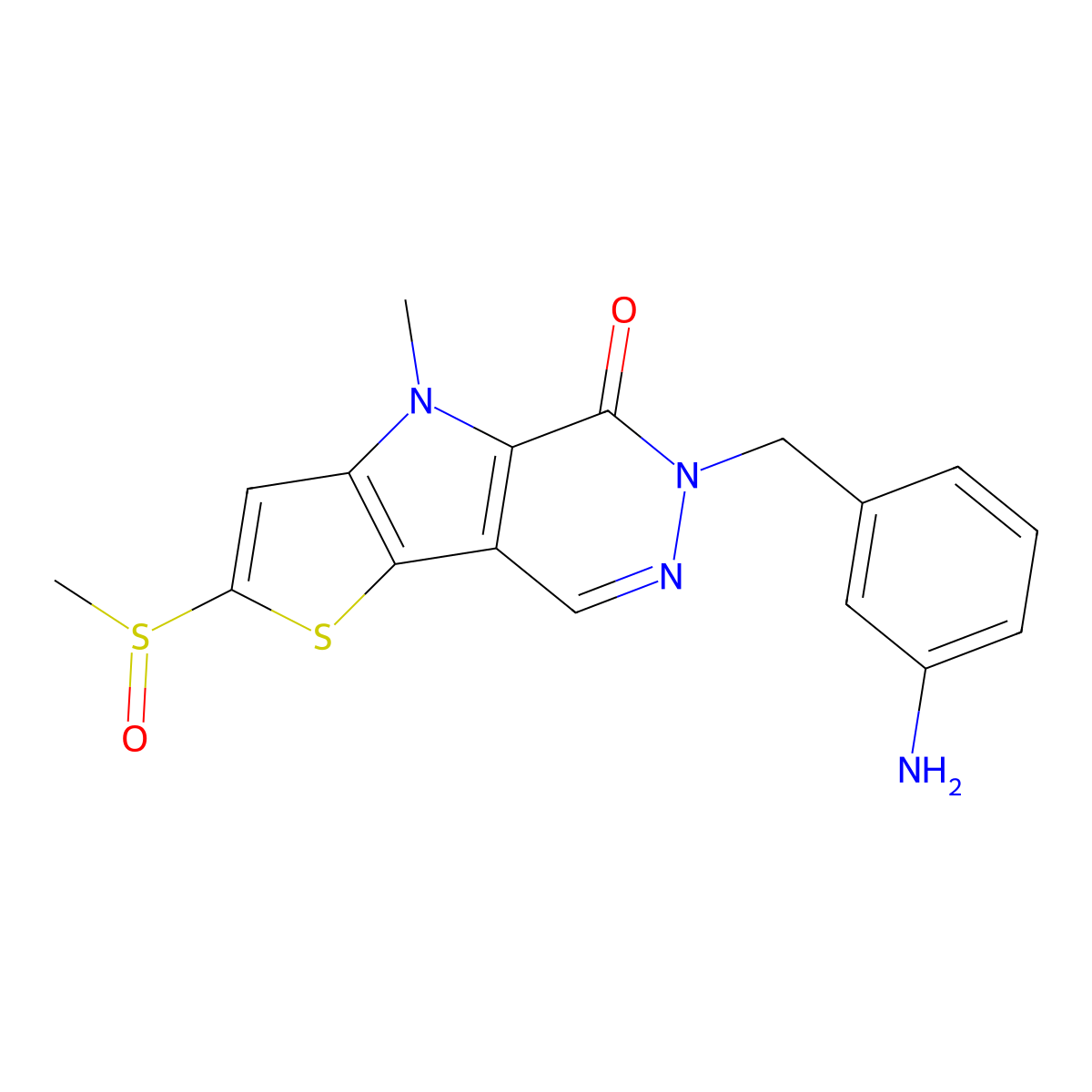 6-((3-Aminophenyl)methyl)-4,6-dihydro-4-methyl-2-(methylsulfinyl)-5H-thieno(2',3':4,5)pyrrolo(2,3-d)pyridazin-5-one molecular structure, CAS 1221186-53-3