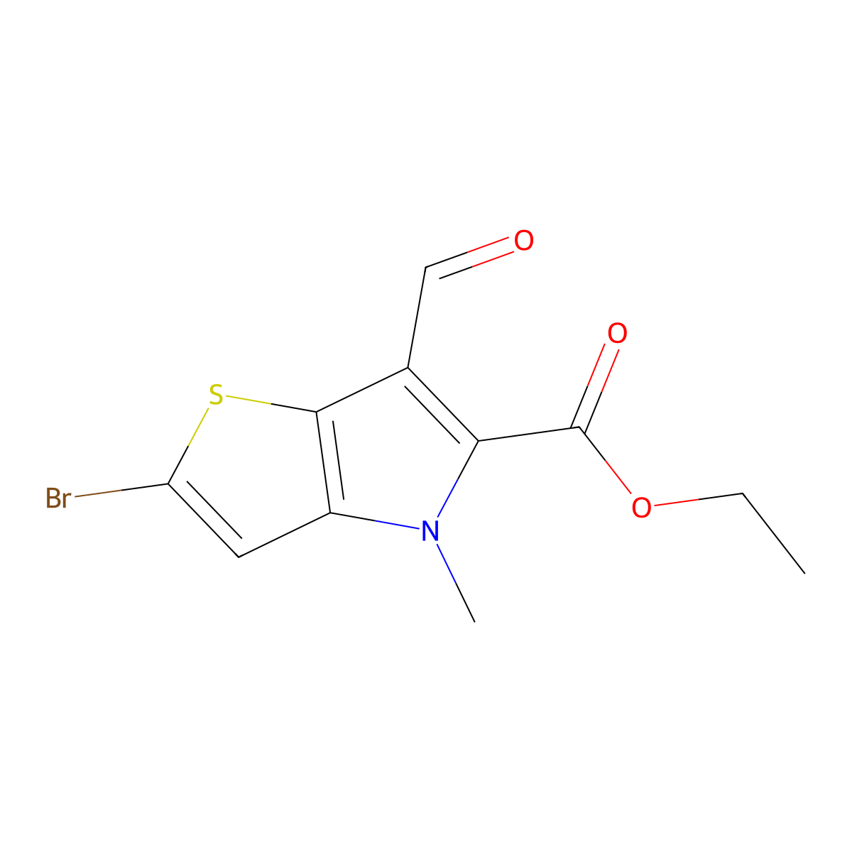 Ethyl 2-bromo-6-formyl-4-methyl-4H-thieno[3,2-b]pyrrole-5-carboxylate molecular structure, CAS 1221186-55-5