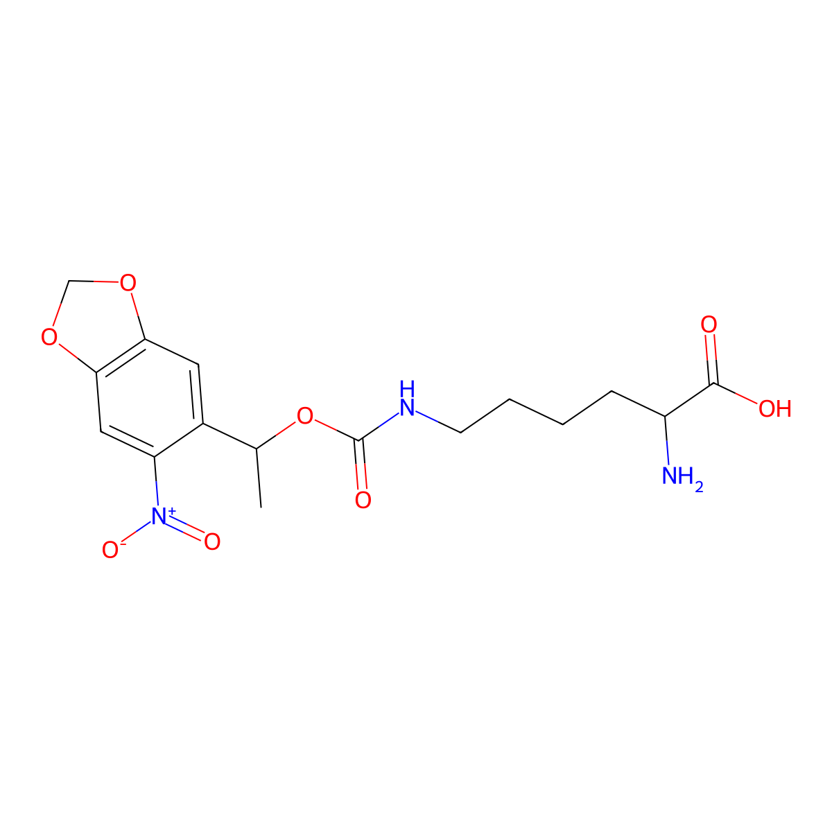 (2S)-2-Amino-6-(((1-(6-nitrobenzo[d][1,3]dioxol-5-yl)ethoxy)carbonyl)amino)hexanoic acid molecular structure, CAS 1221189-11-2