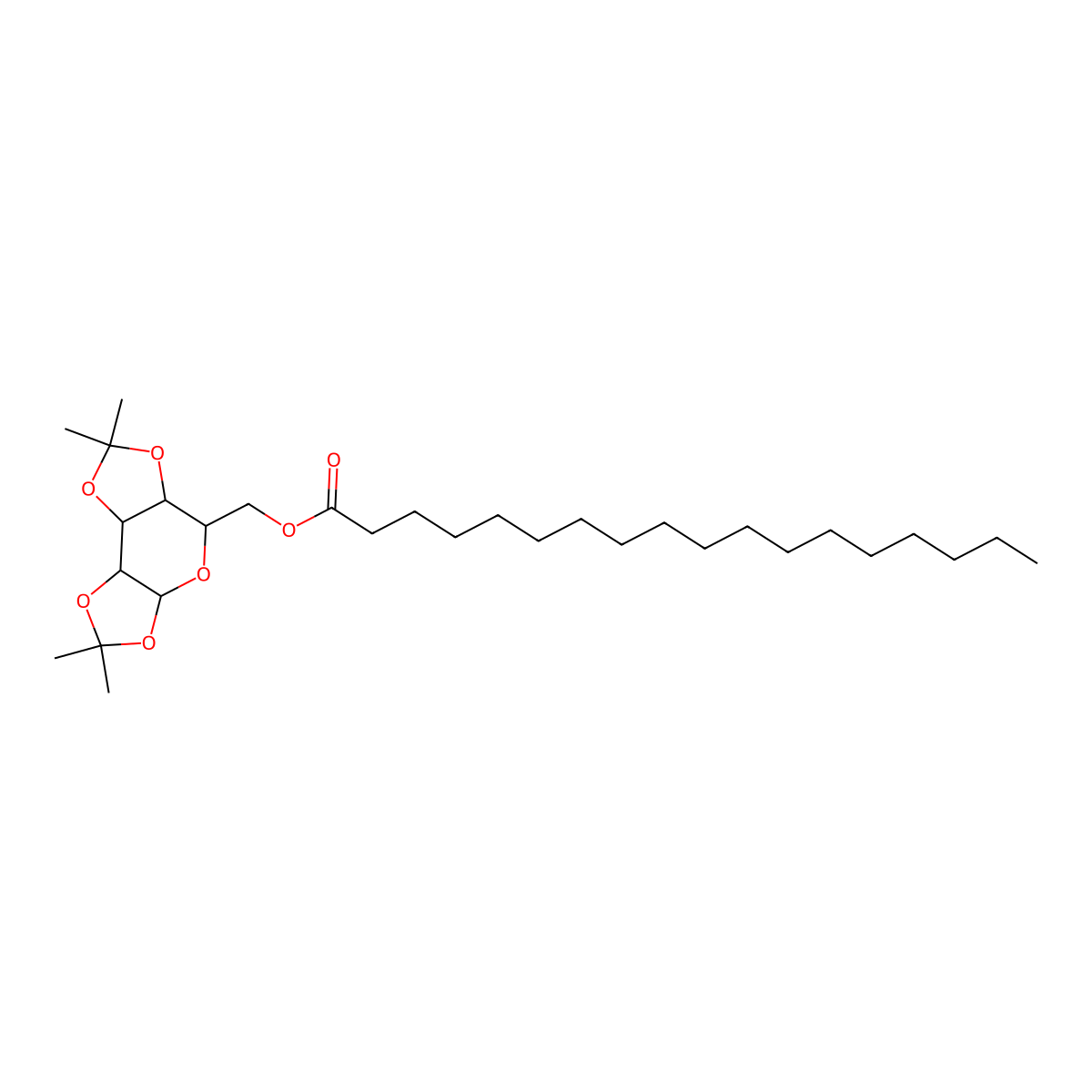 ((3aR,5R,5aS,8aS,8bR)-2,2,7,7-tetramethyltetrahydro-3aH-bis([1,3]dioxolo)[4,5-b:4',5'-d]pyran-5-yl)methyl stearate molecular structure, CAS 122119-83-9