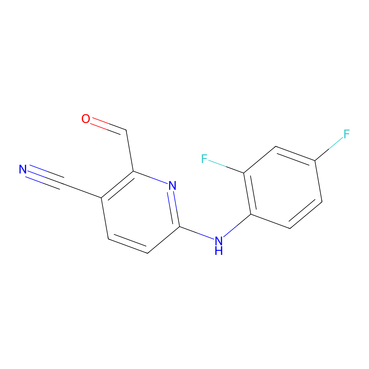 6-((2,4-Difluorophenyl)amino)-2-formylnicotinonitrile molecular structure, CAS 1221271-90-4