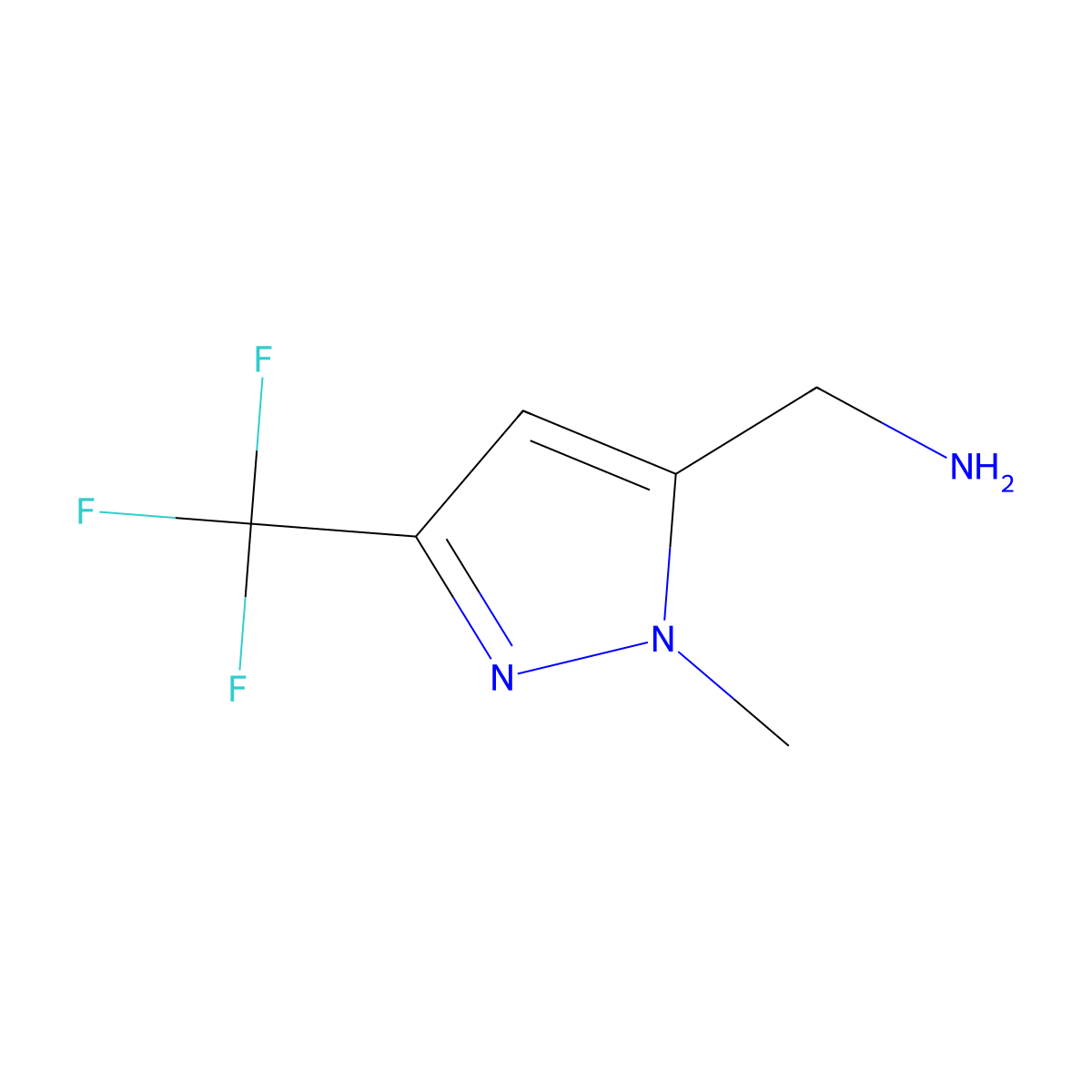 (1-methyl-3-(trifluoromethyl)-1H-pyrazol-5-yl)methanamine molecular structure, CAS 1221283-05-1