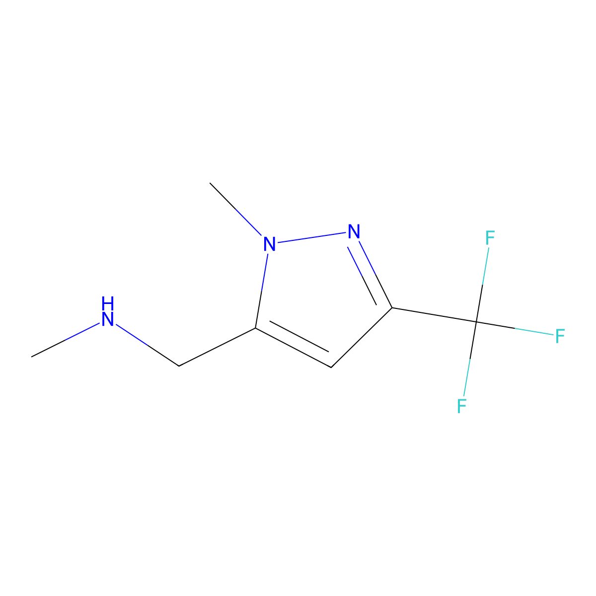 N-methyl-1-(1-methyl-3-(trifluoromethyl)-1H-pyrazol-5-yl)methanamine molecular structure, CAS 1221283-08-4