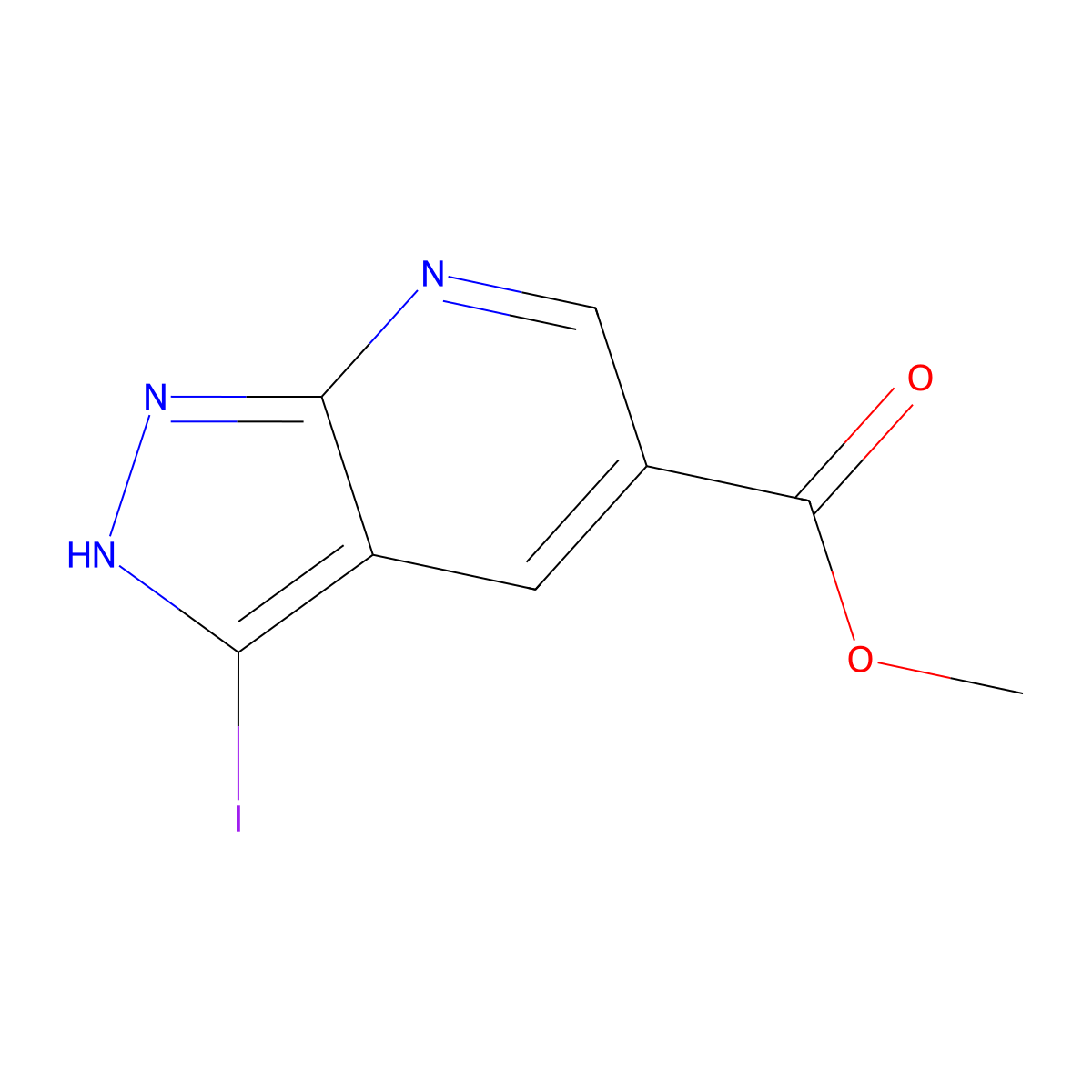 Methyl 3-iodo-1H-pyrazolo[3,4-B]pyridine-5-carboxylate molecular structure, CAS 1221288-25-0