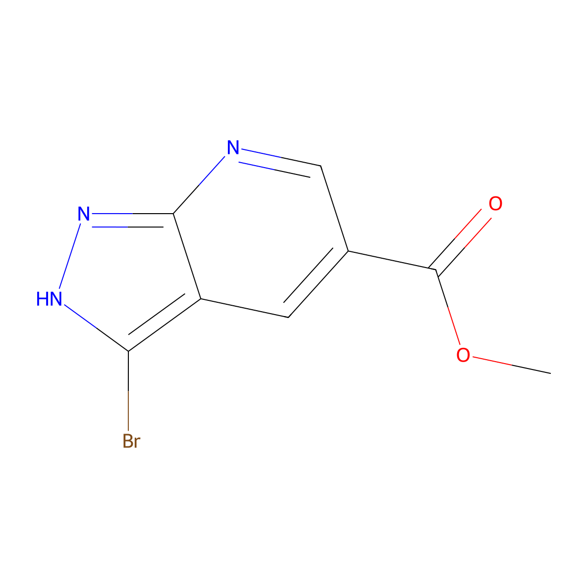 Methyl 3-bromo-1H-pyrazolo(3,4-b)pyridine-5-carboxylate molecular structure, CAS 1221288-27-2