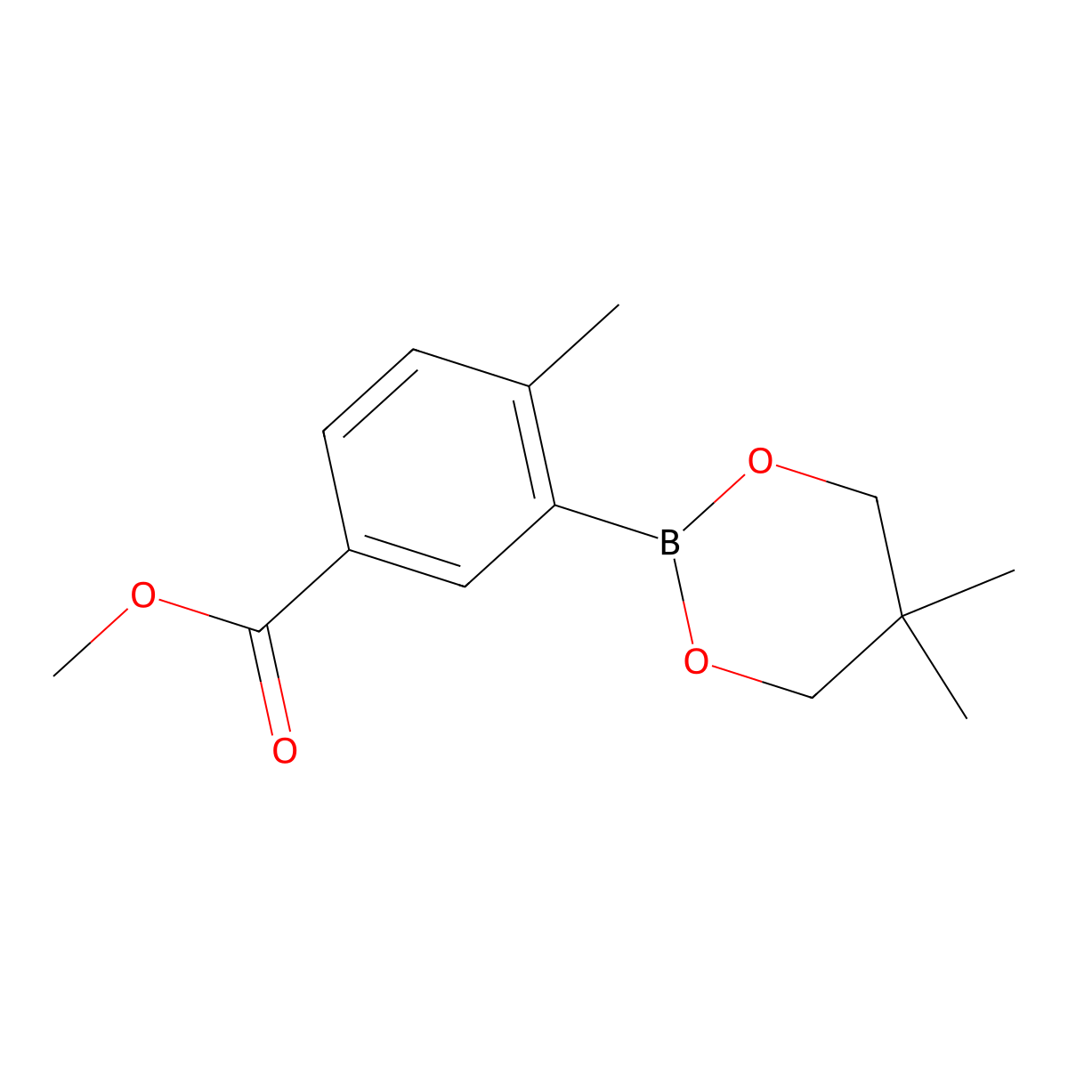Methyl 3-(5,5-dimethyl-1,3,2-dioxaborinan-2-yl)-4-methylbenzoate molecular structure, CAS 1221343-13-0