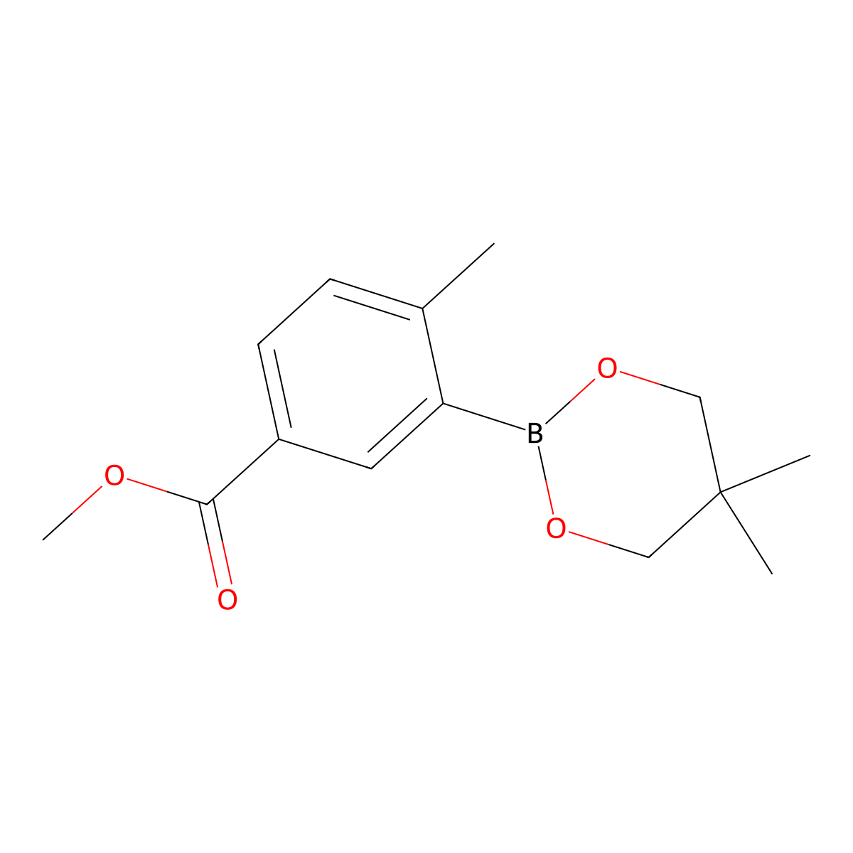 Methyl 3-(5,5-dimethyl-1,3,2-dioxaborinan-2-yl)-4-methylbenzoate molecular structure, CAS 1221343-13-0