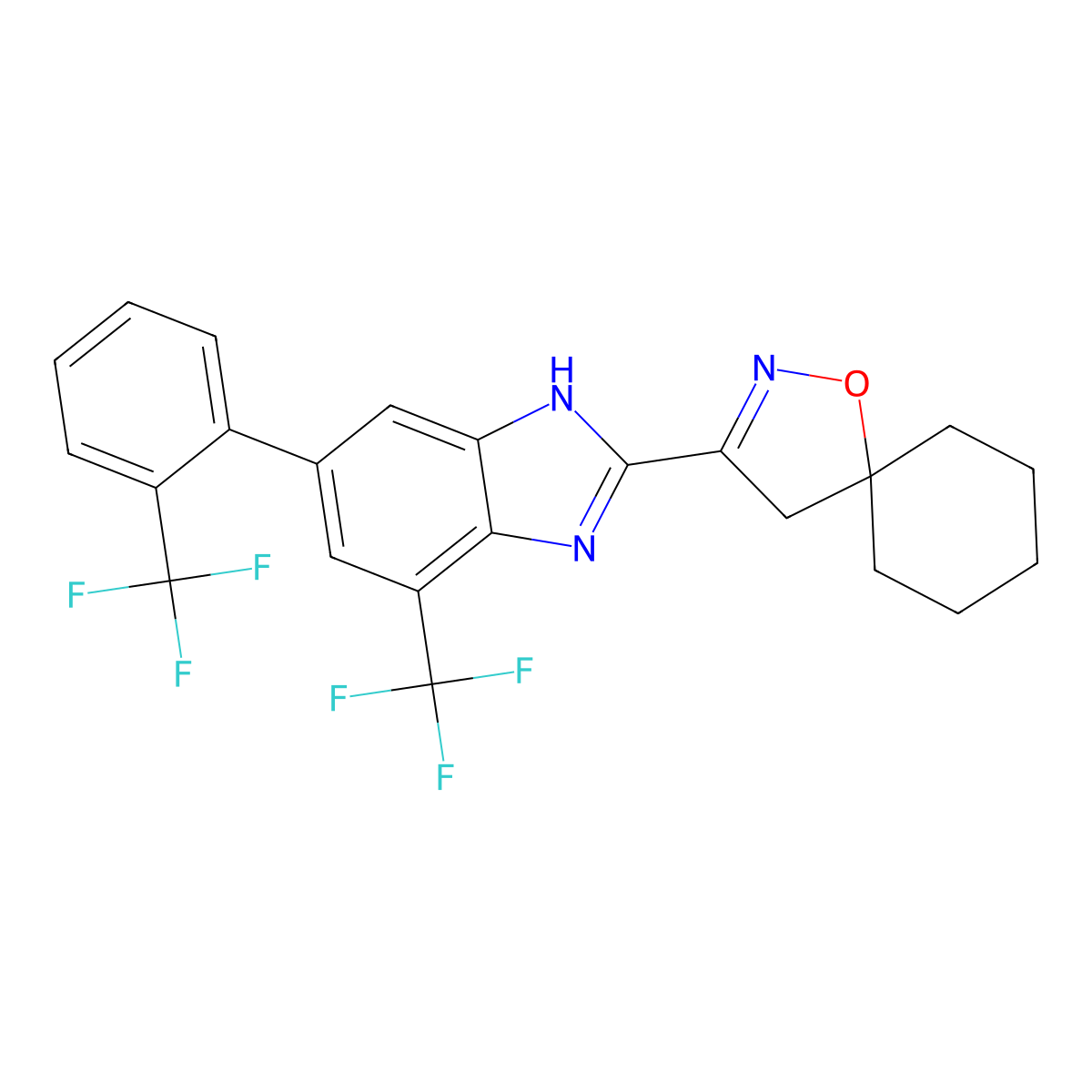 3-[7-Trifluoromethyl-5-(2-trifluoromethyl-phenyl)-1H-benzimidazol-2-yl]-1-oxa-2-aza-spiro[4.5]dec-2-ene molecular structure, CAS 1221349-53-6
