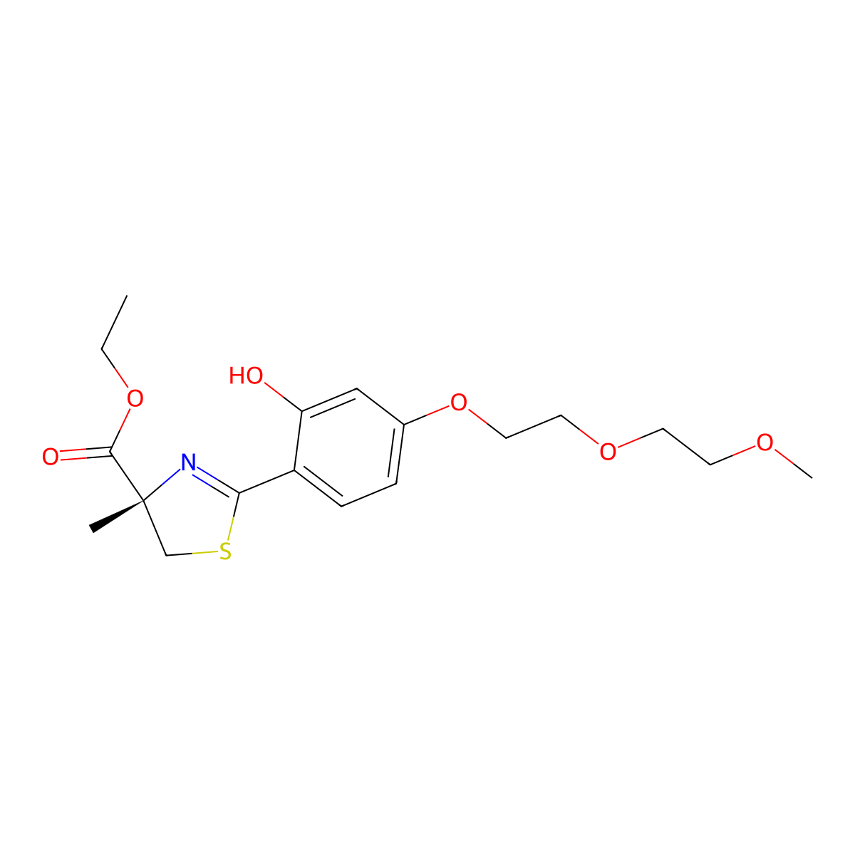 (S)-Ethyl 2-(2-hydroxy-4-(2-(2-methoxyethoxy)ethoxy)phenyl)-4-methyl-4,5-dihydrothiazole-4-carboxylate molecular structure, CAS 1221411-72-8