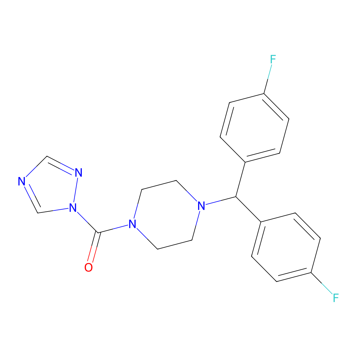 1-[bis(4-fluorophenyl)methyl]-4-(1H-1,2,4-triazol-1-ylcarbonyl)piperazine molecular structure, CAS 1221418-42-3