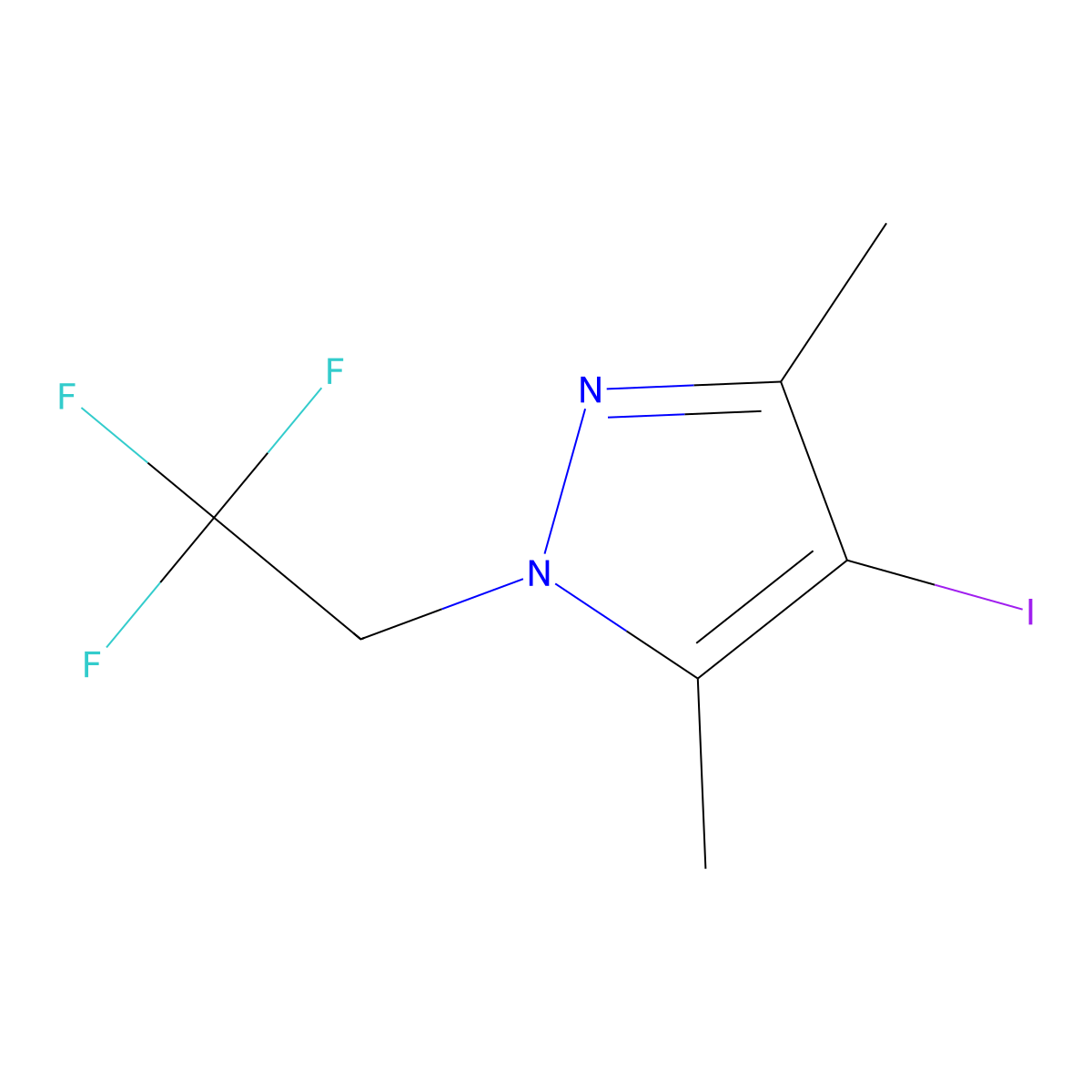 4-iodo-3,5-dimethyl-1-(2,2,2-trifluoroethyl)-1H-pyrazole molecular structure, CAS 1221439-91-3