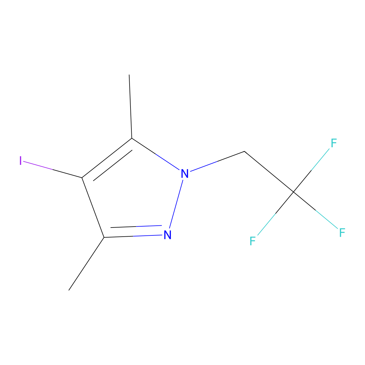 4-iodo-3,5-dimethyl-1-(2,2,2-trifluoroethyl)-1H-pyrazole molecular structure, CAS 1221439-91-3