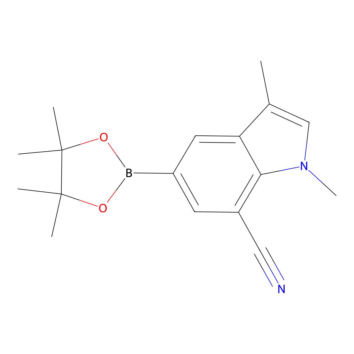 1,3-Dimethyl-5-(4,4,5,5-tetramethyl-1,3,2-dioxaborolan-2-YL)-1H-indole-7-carbonitrile molecular structure, CAS 1221448-96-9