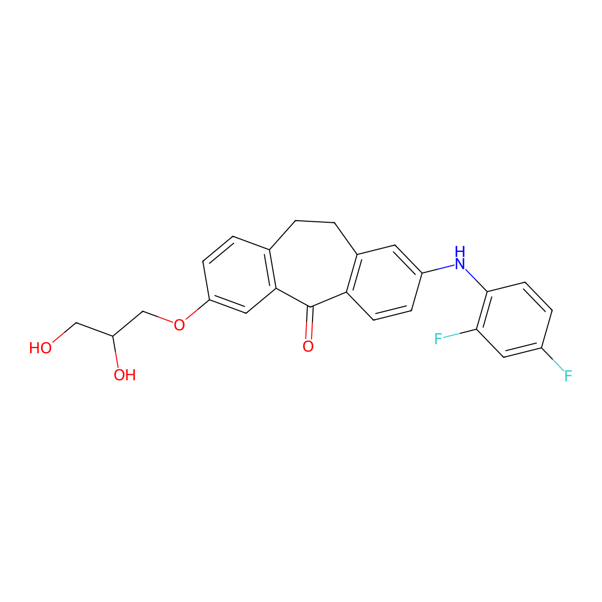 2-[(2,4-Difluorophenyl)amino]-7-[(2S)-2,3-dihydroxypropoxy]-10,11-dihydro-5H-dibenzo[a,d]cyclohepten-5-one molecular structure, CAS 1221485-84-2