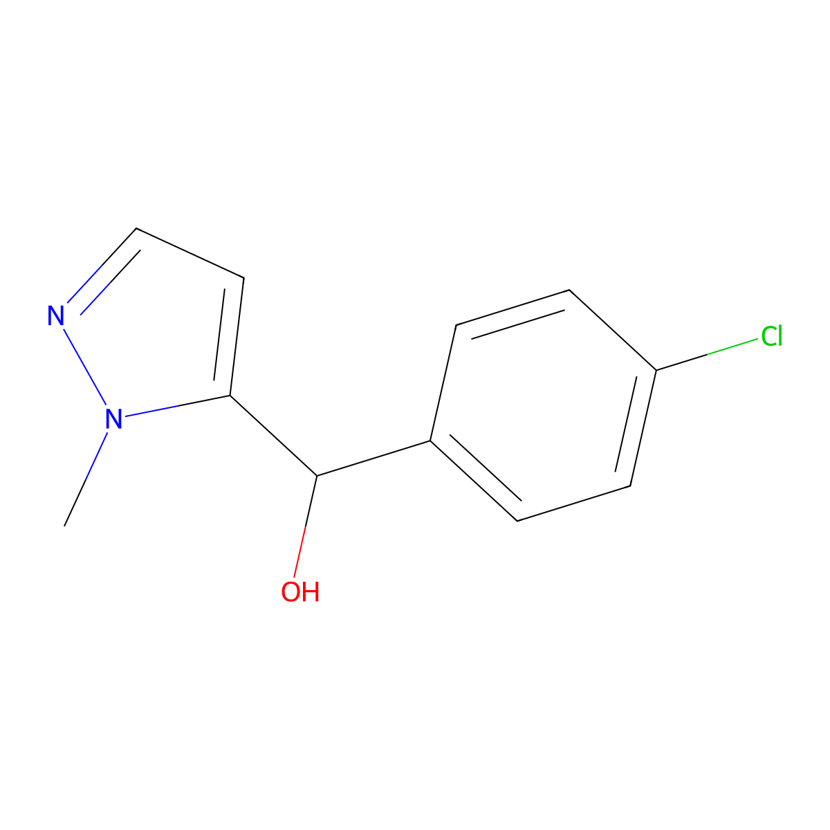 (4-chlorophenyl)(1-methyl-1H-pyrazol-5-yl)methanol molecular structure, CAS 122155-79-7