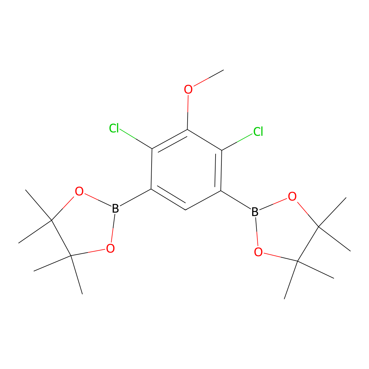 2,2'-(4,6-Dichloro-5-methoxy-1,3-phenylene)bis(4,4,5,5-tetramethyl-1,3,2-dioxaborolane) molecular structure, CAS 1221589-79-2