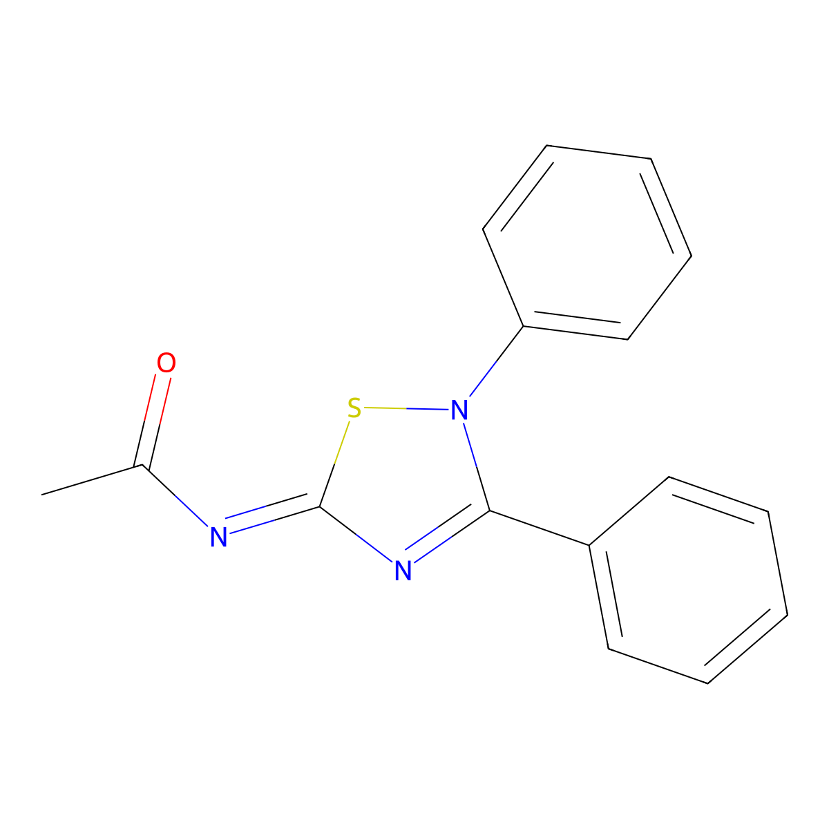 N-(2,3-diphenyl-2,5-dihydro-1,2,4-thiadiazol-5-ylidene)acetamide molecular structure, CAS 122164-36-7