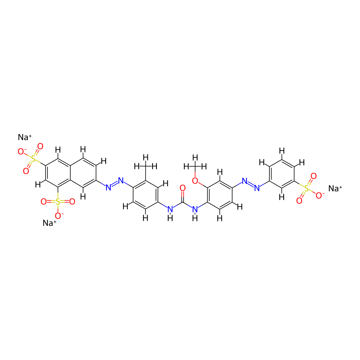 1,3-Naphthalenedisulfonic acid, 7-(2-(4-((((2-methoxy-4-(2-(3-sulfophenyl)diazenyl)phenyl)amino)carbonyl)amino)-2-methylphenyl)diazenyl)-, sodium salt (1:3) molecular structure, CAS 12217-75-3