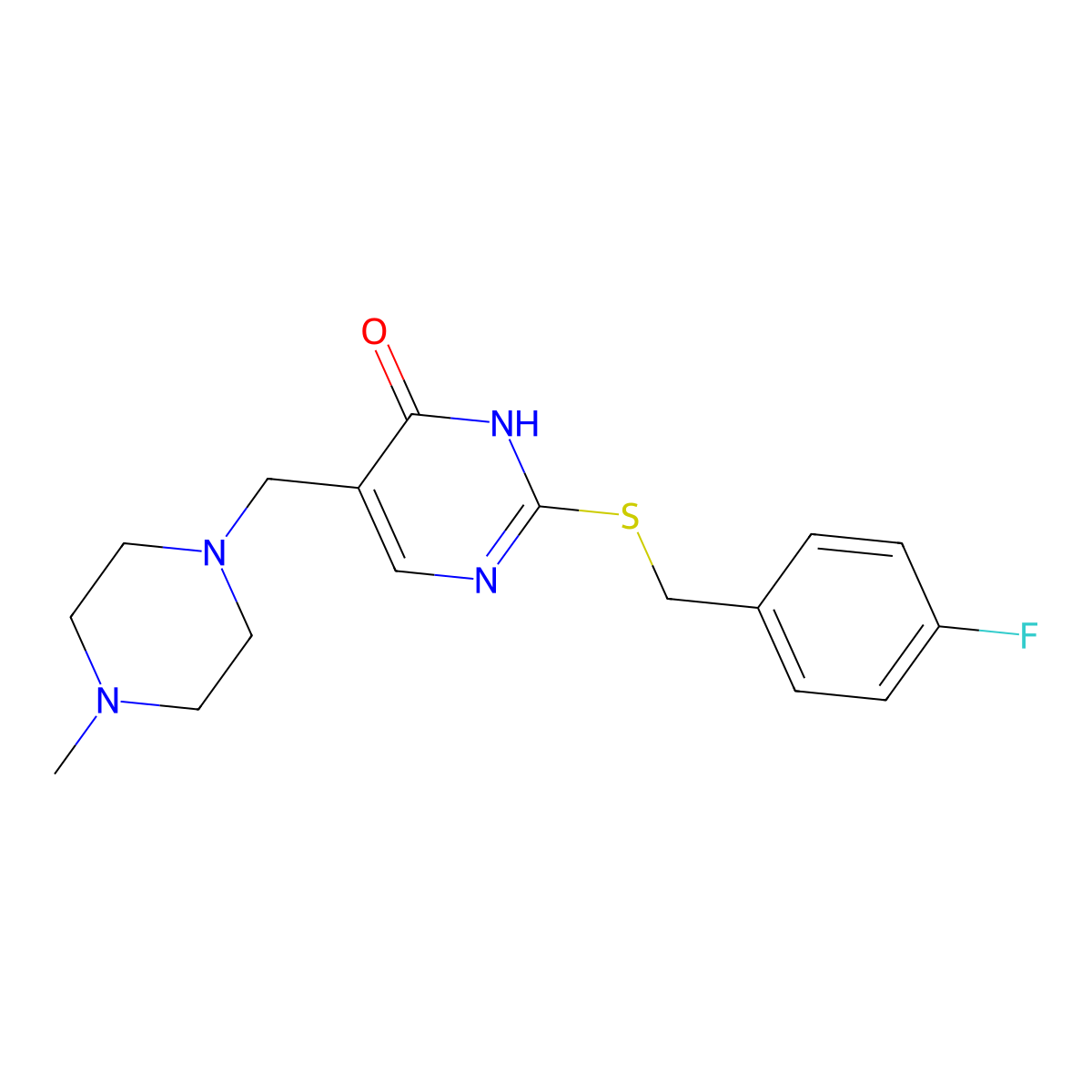 2-{[(4-Fluorophenyl)methyl]sulfanyl}-5-[(4-methylpiperazin-1-yl)methyl]-1,4-dihydropyrimidin-4-one molecular structure, CAS 1221715-17-8