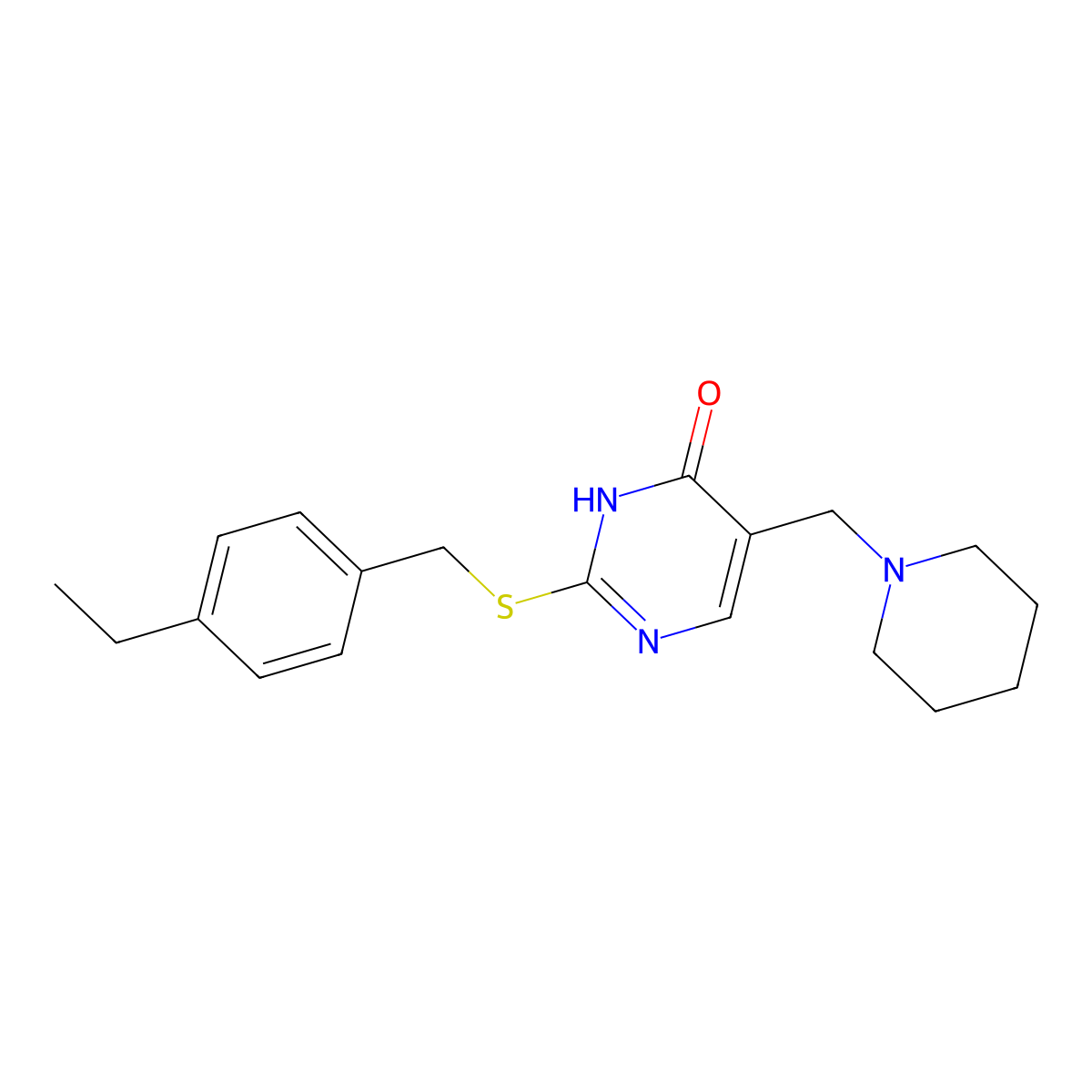 2-{[(4-Ethylphenyl)methyl]sulfanyl}-5-(piperidin-1-ylmethyl)-1,4-dihydropyrimidin-4-one molecular structure, CAS 1221715-18-9