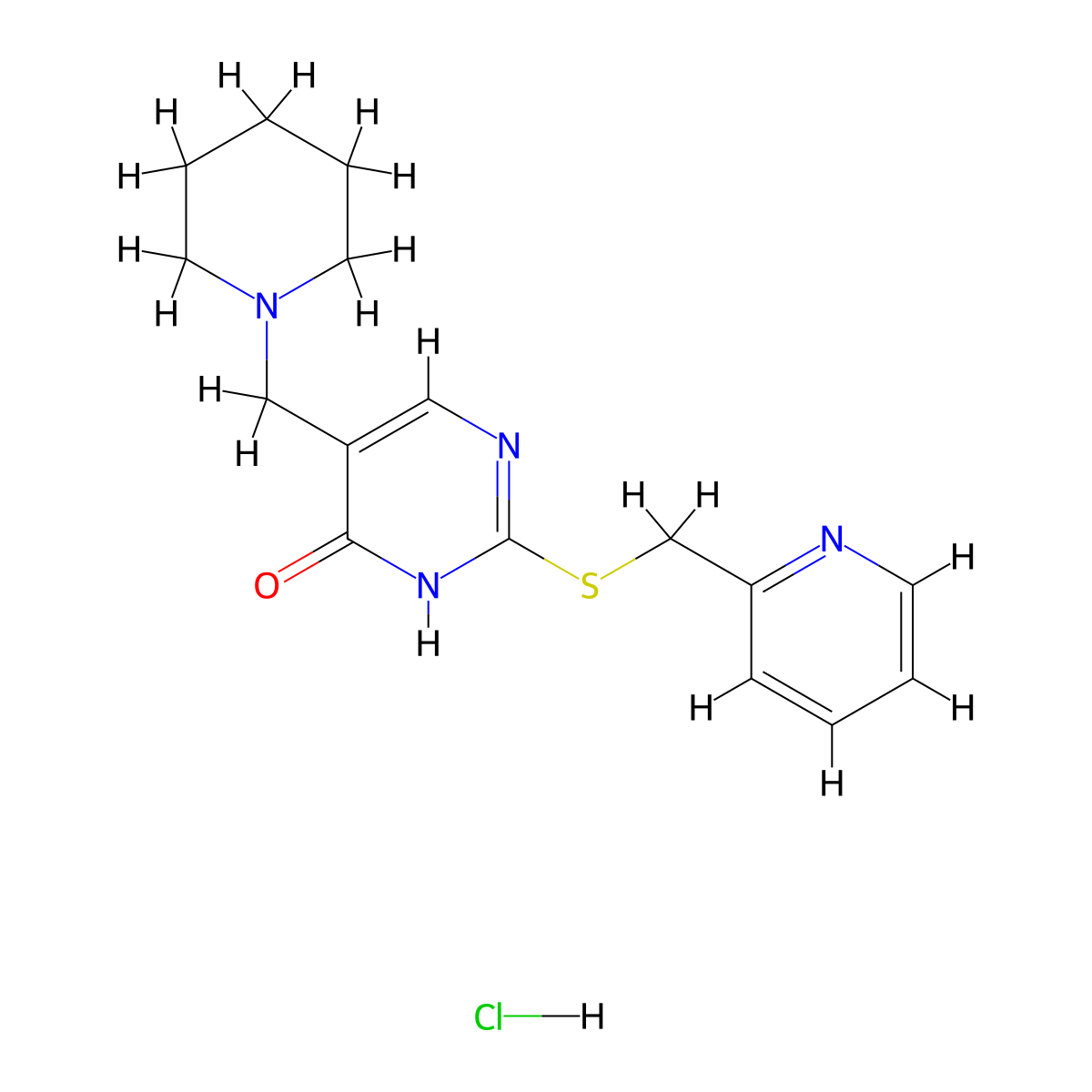 5-(Piperidin-1-ylmethyl)-2-[(pyridin-2-ylmethyl)sulfanyl]-1,4-dihydropyrimidin-4-one hydrochloride molecular structure, CAS 1221715-19-0
