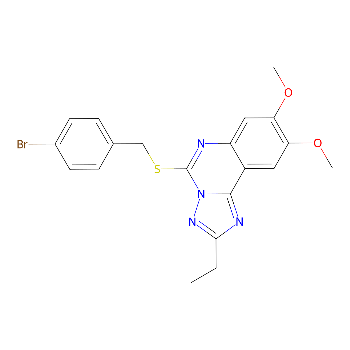 5-{[(4-Bromophenyl)methyl]sulfanyl}-2-ethyl-8,9-dimethoxy-[1,2,4]triazolo[1,5-c]quinazoline molecular structure, CAS 1221715-21-4