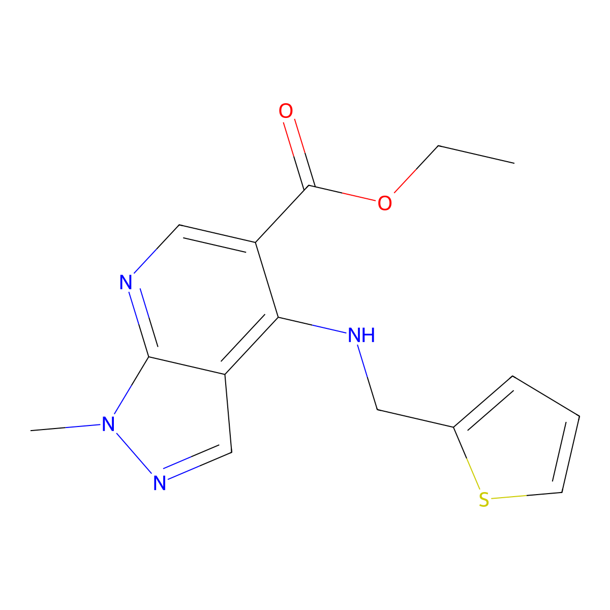 ethyl 1-methyl-4-[(thiophen-2-ylmethyl)amino]-1H-pyrazolo[3,4-b]pyridine-5-carboxylate molecular structure, CAS 1221715-24-7