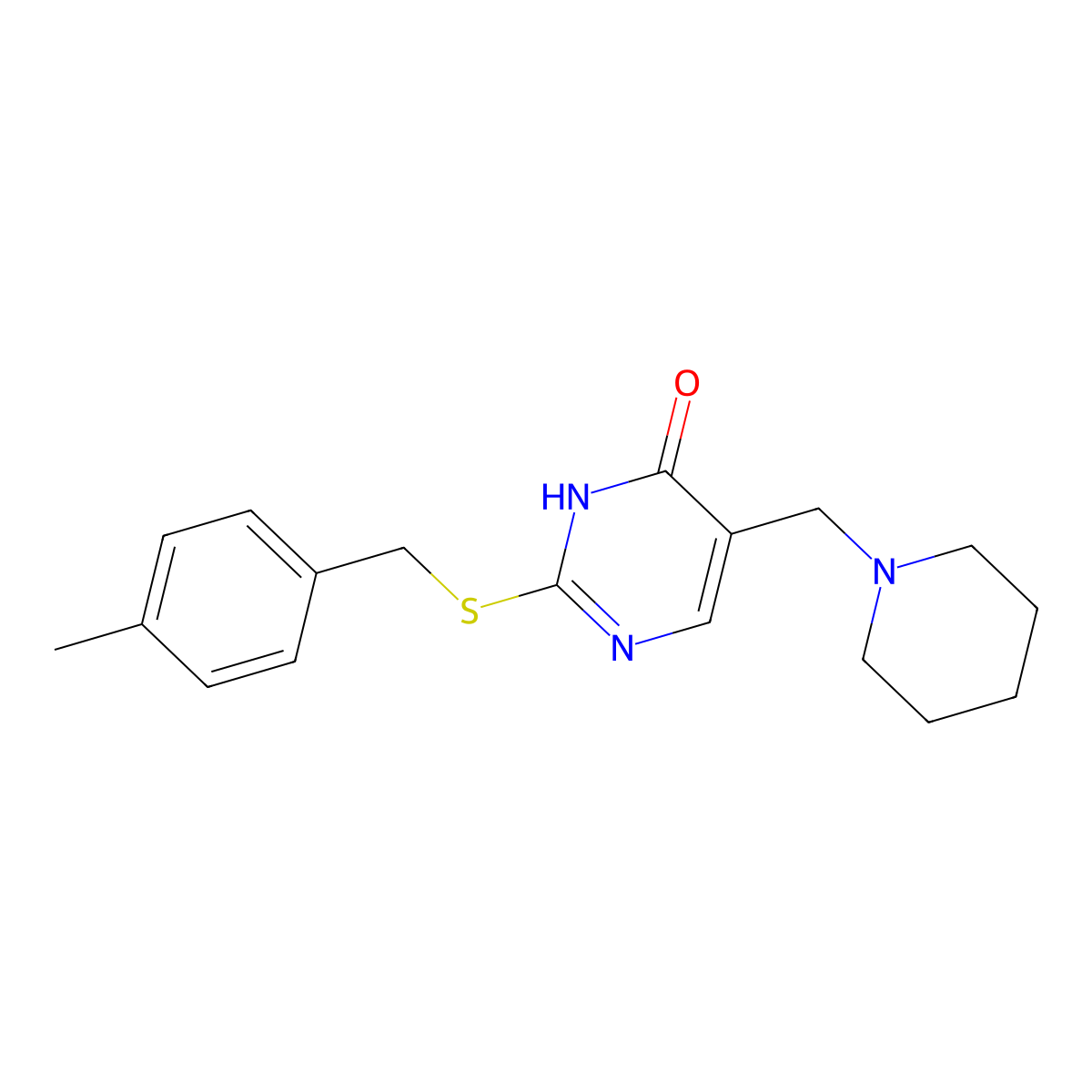 2-{[(4-Methylphenyl)methyl]sulfanyl}-5-(piperidin-1-ylmethyl)-1,4-dihydropyrimidin-4-one molecular structure, CAS 1221715-26-9