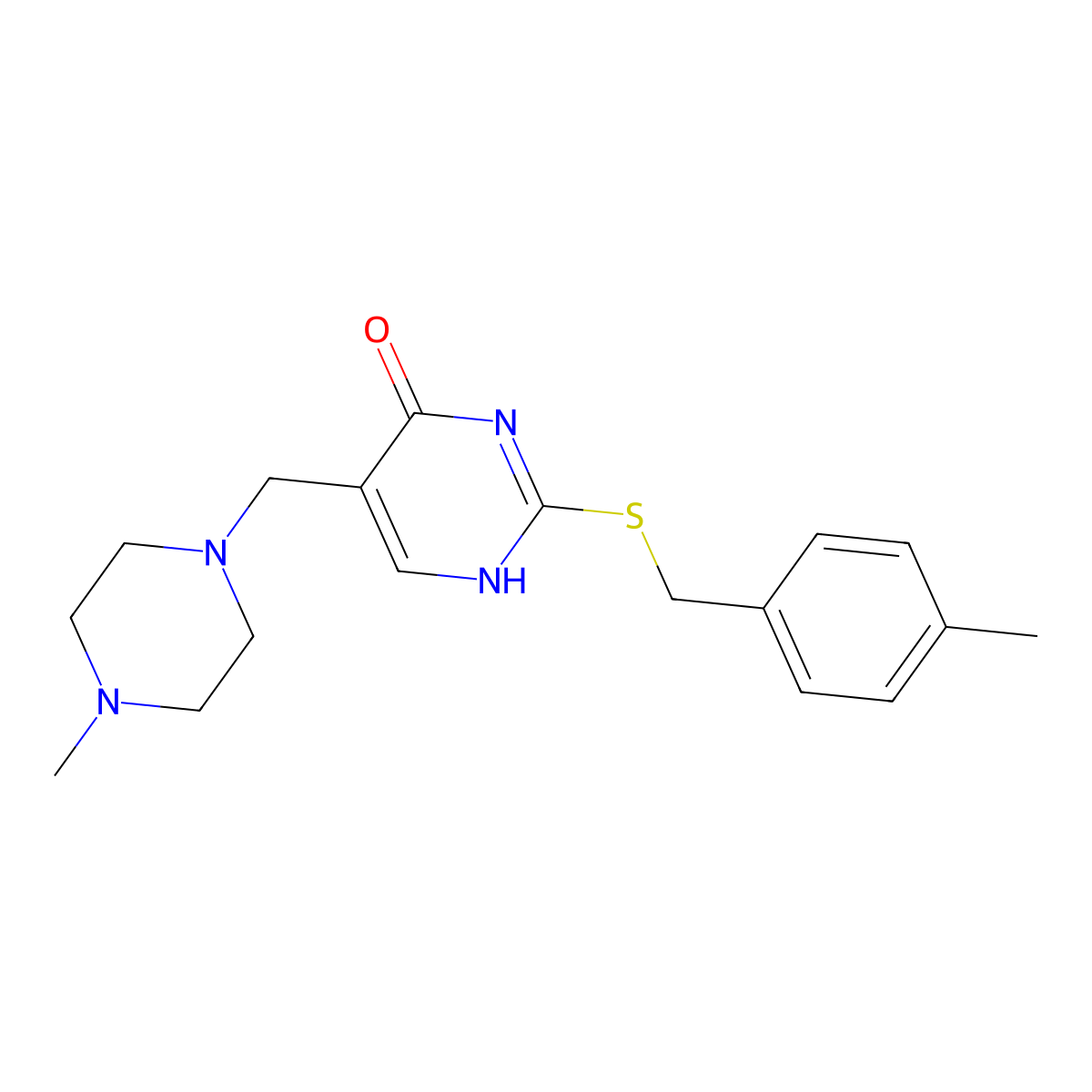 2-{[(4-Methylphenyl)methyl]sulfanyl}-5-[(4-methylpiperazin-1-yl)methyl]-1,4-dihydropyrimidin-4-one molecular structure, CAS 1221715-27-0