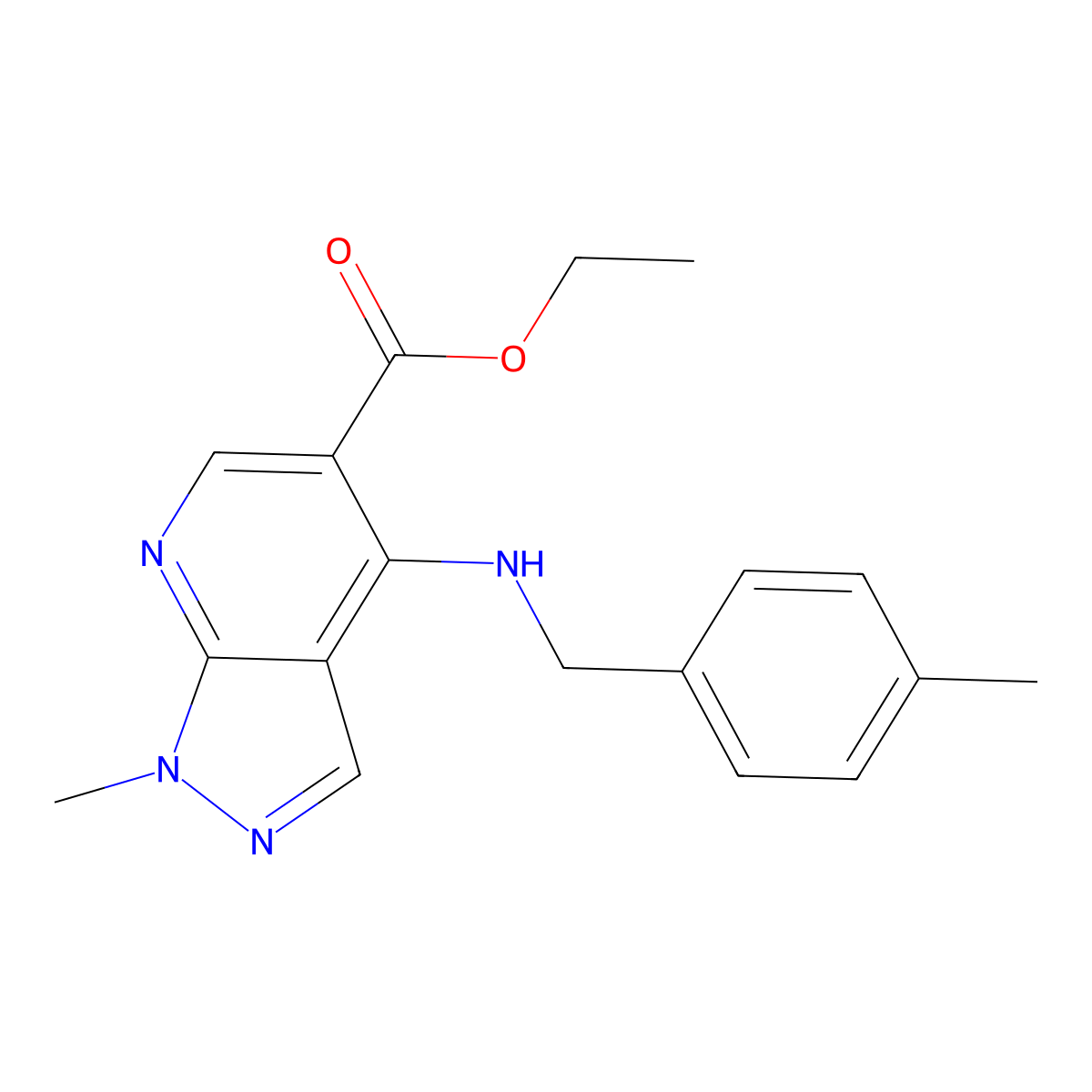 ethyl 1-methyl-4-{[(4-methylphenyl)methyl]amino}-1H-pyrazolo[3,4-b]pyridine-5-carboxylate molecular structure, CAS 1221715-29-2