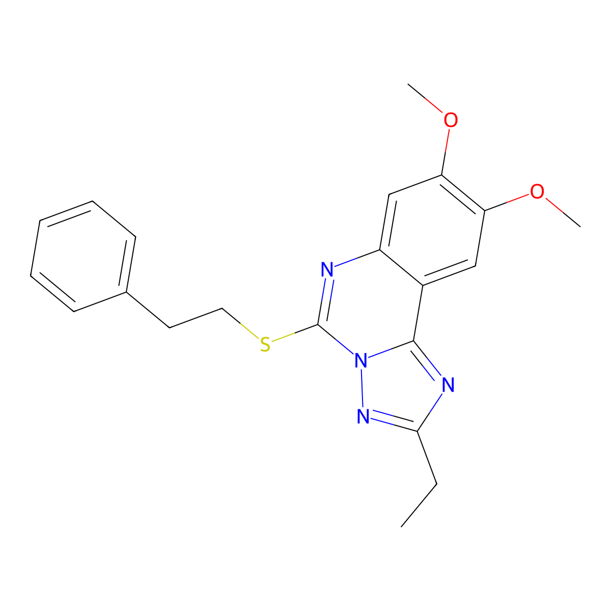 2-Ethyl-8,9-dimethoxy-5-[(2-phenylethyl)sulfanyl]-[1,2,4]triazolo[1,5-c]quinazoline molecular structure, CAS 1221715-31-6