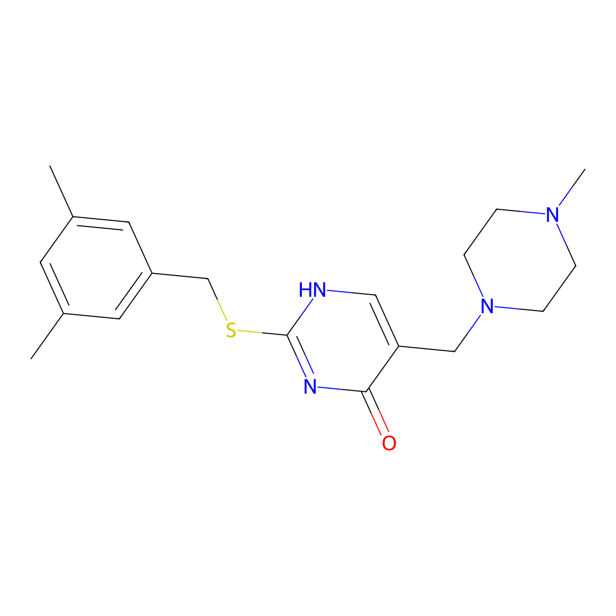 2-{[(3,5-Dimethylphenyl)methyl]sulfanyl}-5-[(4-methylpiperazin-1-yl)methyl]-1,4-dihydropyrimidin-4-one molecular structure, CAS 1221715-32-7