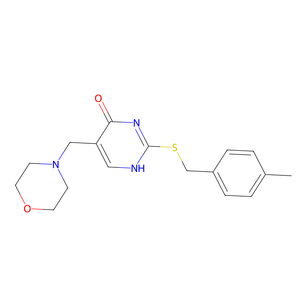 2-{[(4-Methylphenyl)methyl]sulfanyl}-5-(morpholin-4-ylmethyl)-1,4-dihydropyrimidin-4-one molecular structure, CAS 1221715-34-9