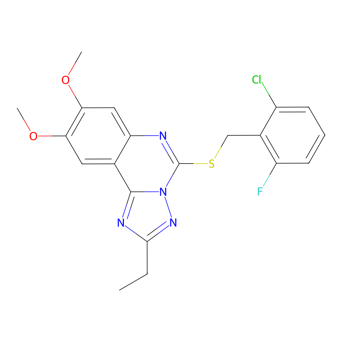 5-{[(2-Chloro-6-fluorophenyl)methyl]sulfanyl}-2-ethyl-8,9-dimethoxy-[1,2,4]triazolo[1,5-c]quinazoline molecular structure, CAS 1221715-37-2