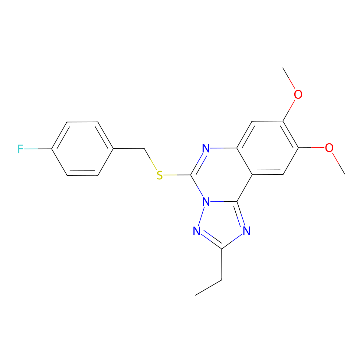 2-Ethyl-5-{[(4-fluorophenyl)methyl]sulfanyl}-8,9-dimethoxy-[1,2,4]triazolo[1,5-c]quinazoline molecular structure, CAS 1221715-40-7