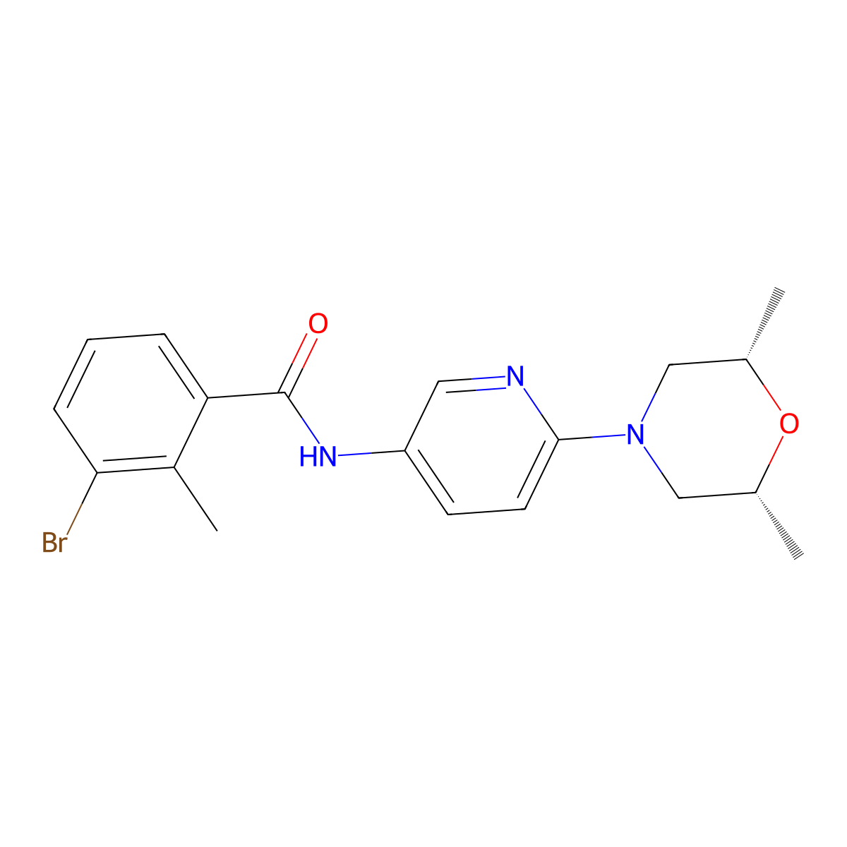 3-Bromo-N-(6-((2R,6S)-2,6-dimethylmorpholino)pyridin-3-yl)-2-methylbenzamide molecular structure, CAS 1221721-86-3
