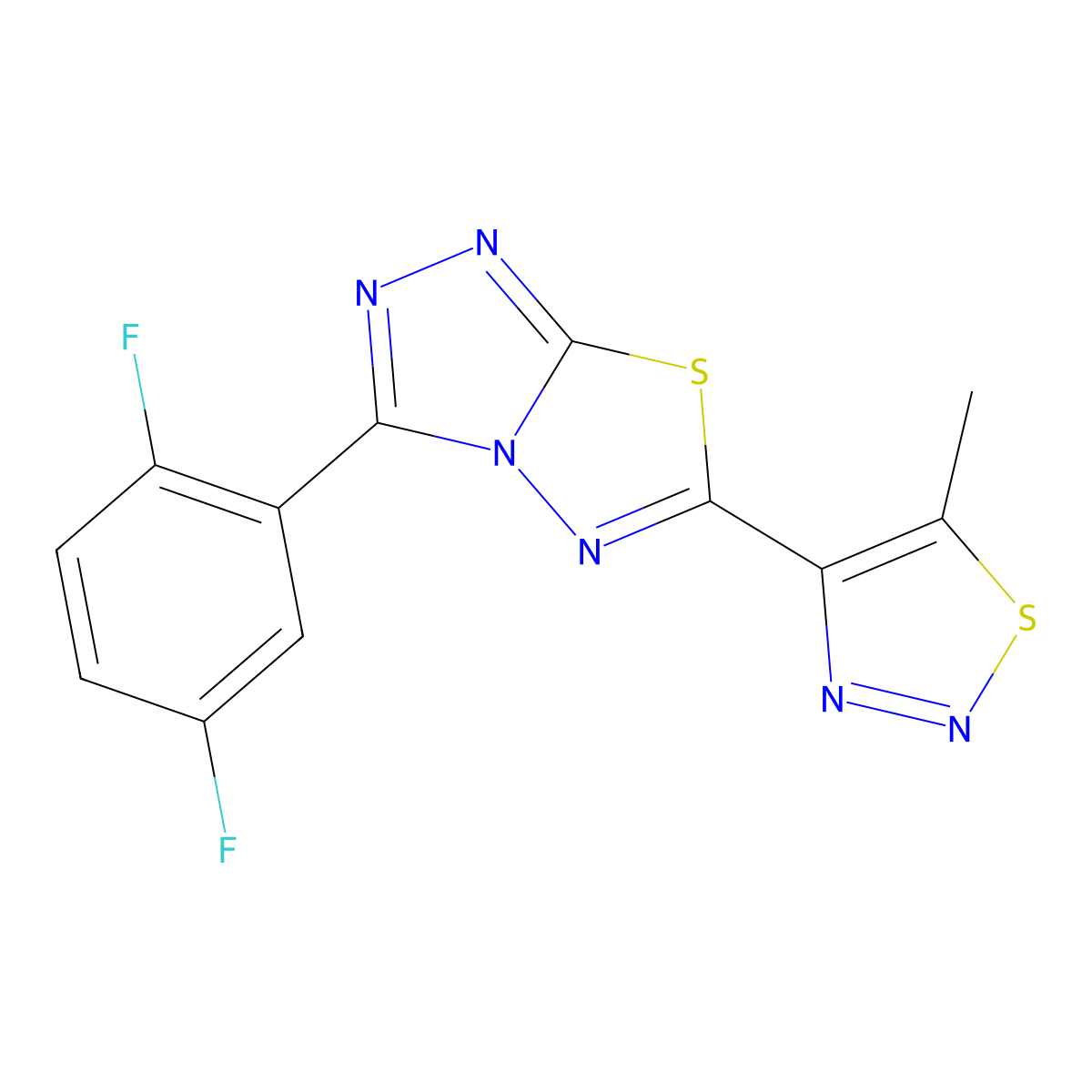 3-(2,5-Difluorophenyl)-6-(5-methyl-1,2,3-thiadiazol-4-yl)[1,2,4]triazolo[3,4-b][1,3,4]thiadiazole molecular structure, CAS 1221721-87-4