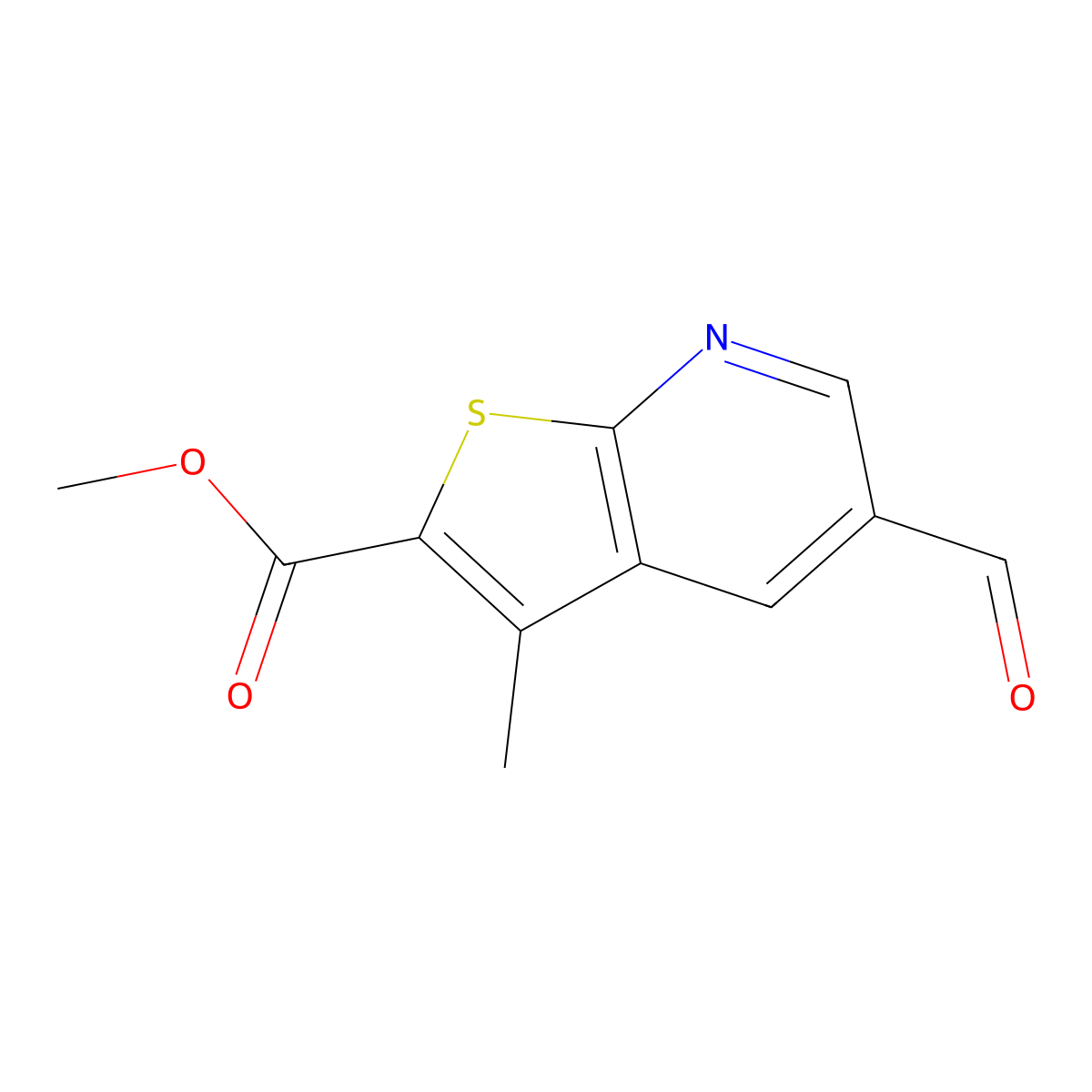 Methyl 5-formyl-3-methylthieno[2,3-b]pyridine-2-carboxylate molecular structure, CAS 1221722-05-9