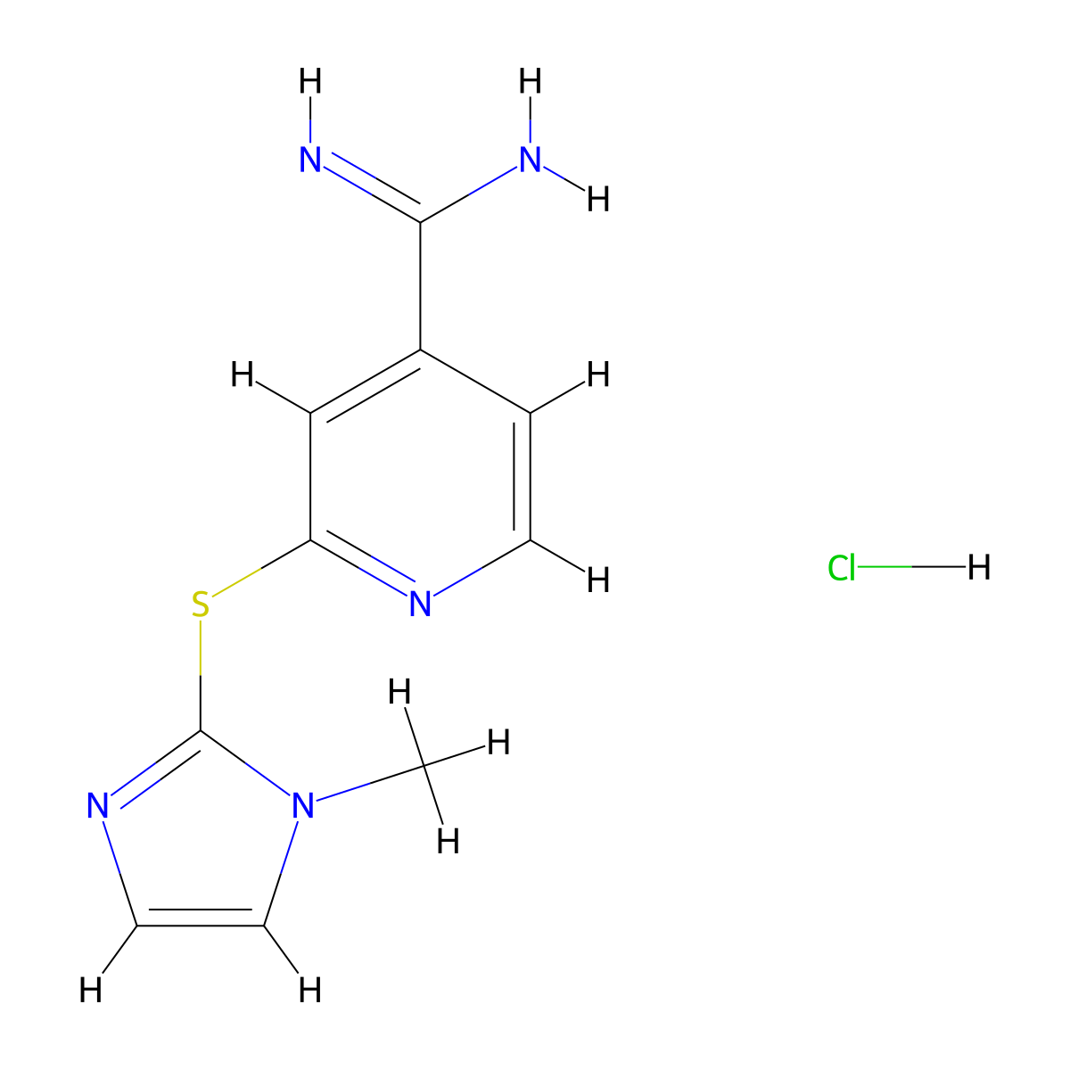 2-[(1-methyl-1H-imidazol-2-yl)sulfanyl]pyridine-4-carboximidamide hydrochloride molecular structure, CAS 1221722-16-2
