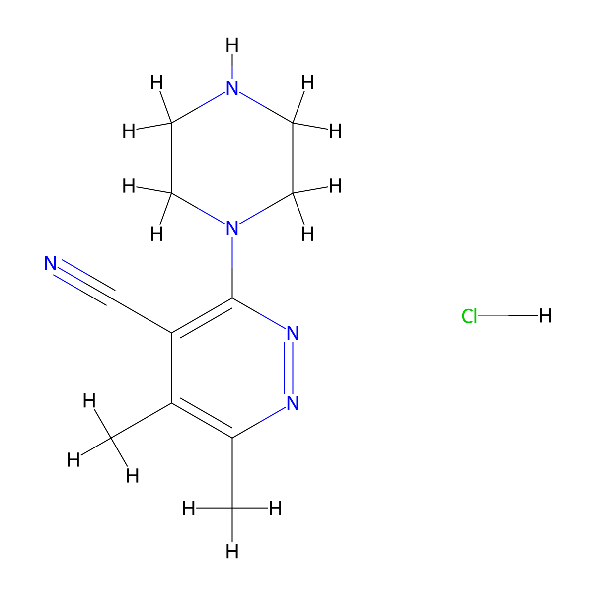 5,6-Dimethyl-3-(piperazin-1-yl)pyridazine-4-carbonitrile hydrochloride molecular structure, CAS 1221722-27-5