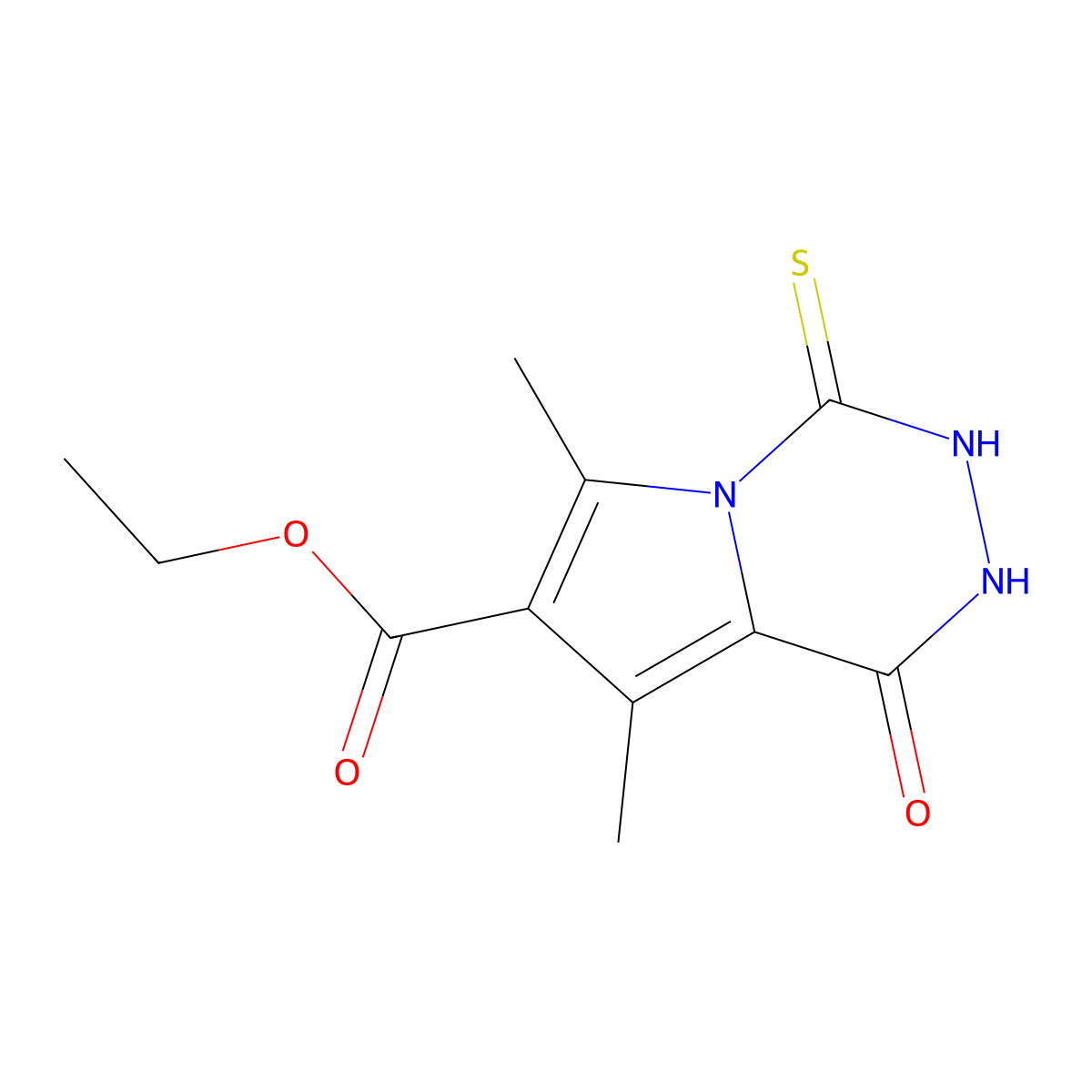ethyl 6,8-dimethyl-1-oxo-4-sulfanyl-1H,2H-pyrrolo[1,2-d][1,2,4]triazine-7-carboxylate molecular structure, CAS 1221722-36-6