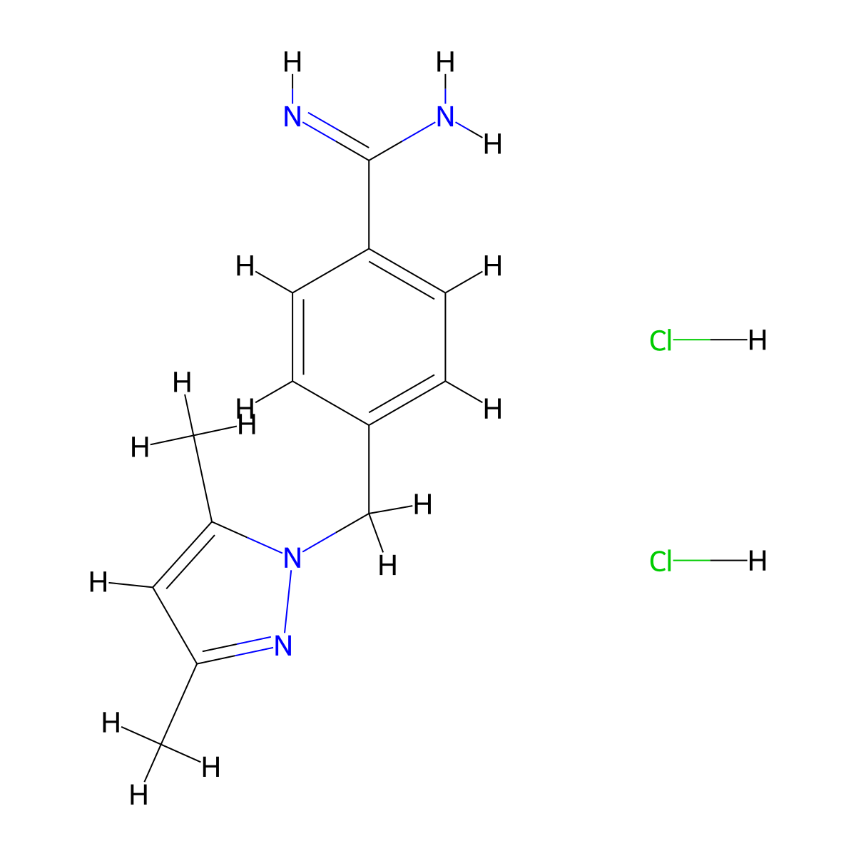 4-[(3,5-dimethyl-1H-pyrazol-1-yl)methyl]benzene-1-carboximidamide dihydrochloride molecular structure, CAS 1221722-47-9