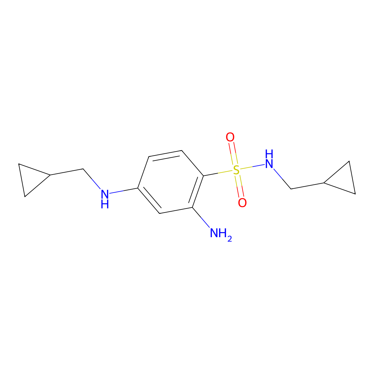 2-amino-N-(cyclopropylmethyl)-4-[(cyclopropylmethyl)amino]benzene-1-sulfonamide molecular structure, CAS 1221722-83-3
