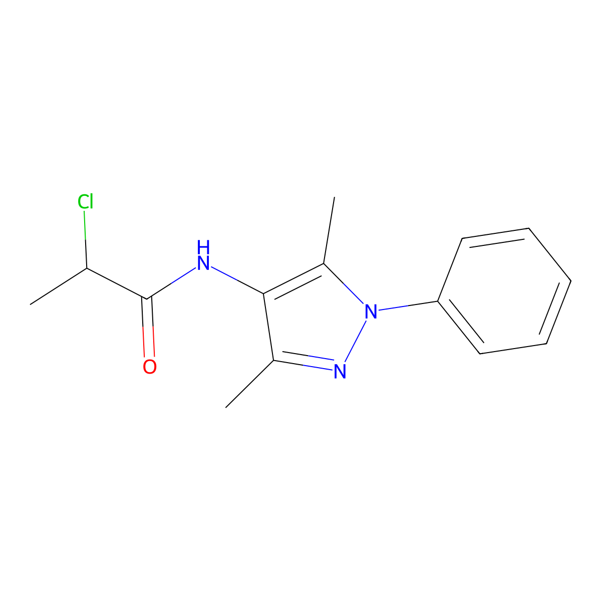 2-Chloro-N-(3,5-dimethyl-1-phenyl-1H-pyrazol-4-yl)propanamide molecular structure, CAS 1221722-97-9