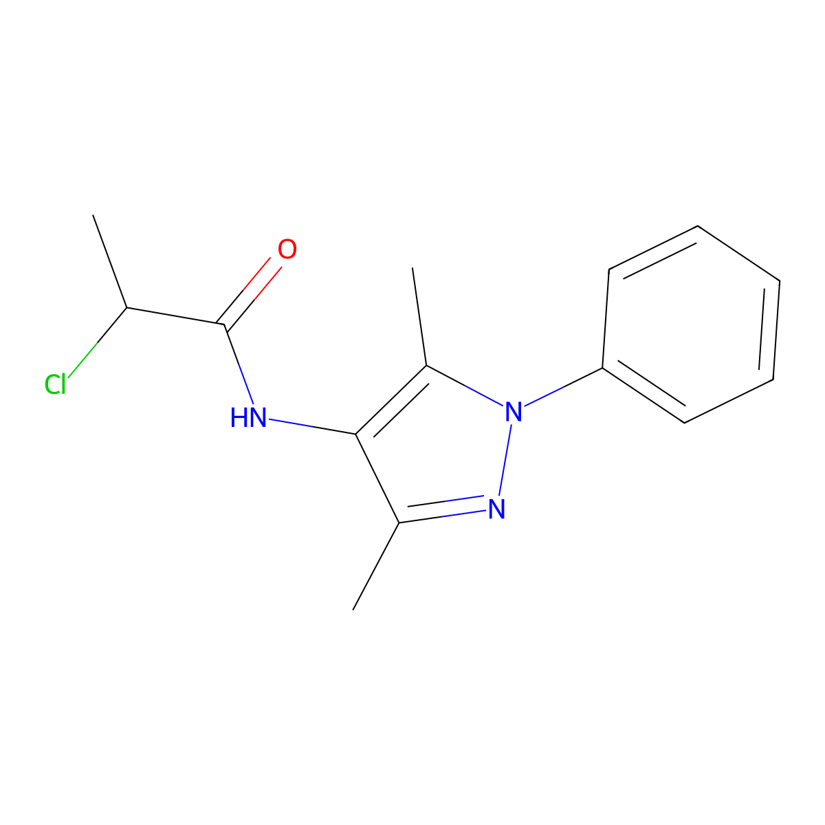 2-Chloro-N-(3,5-dimethyl-1-phenyl-1H-pyrazol-4-yl)propanamide molecular structure, CAS 1221722-97-9