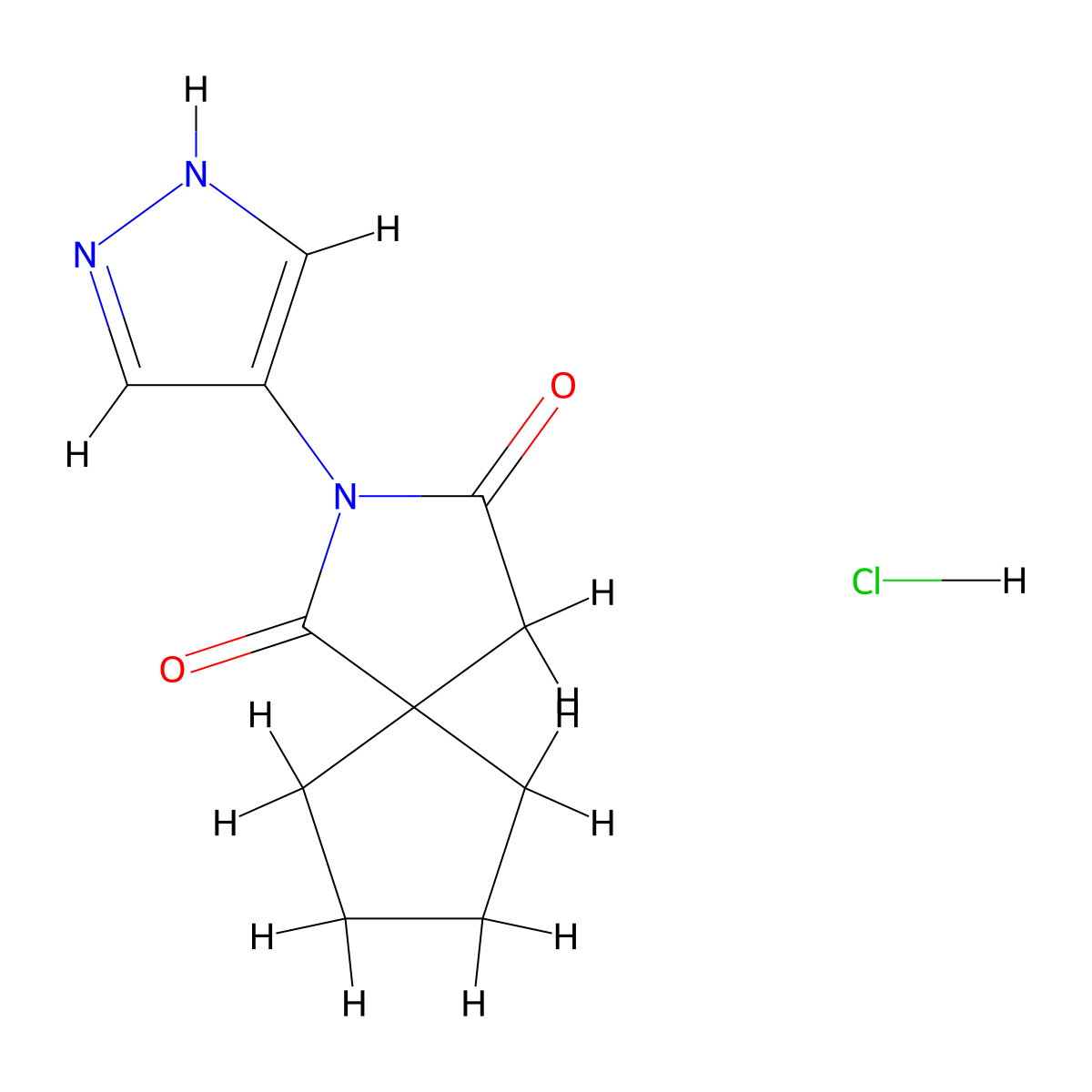 2-(1H-pyrazol-4-yl)-2-azaspiro[4.4]nonane-1,3-dione hydrochloride molecular structure, CAS 1221723-01-8