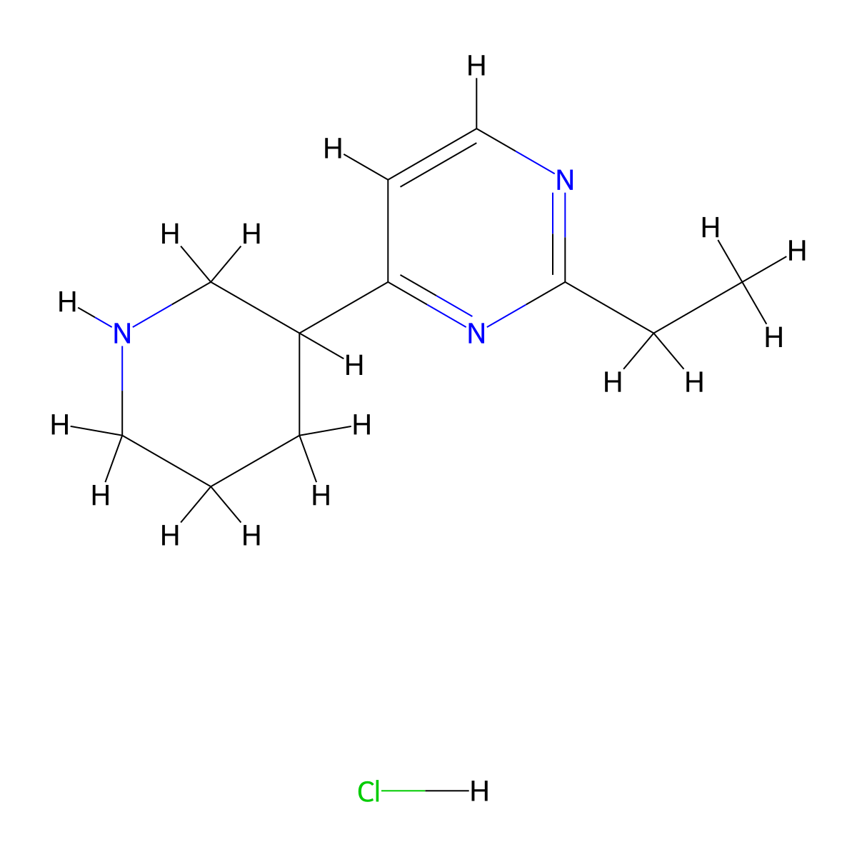2-Ethyl-4-(piperidin-3-yl)pyrimidine hydrochloride molecular structure, CAS 1221723-03-0