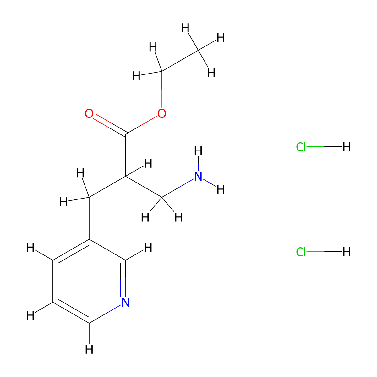 Ethyl 3-amino-2-(pyridin-3-ylmethyl)propanoate dihydrochloride molecular structure, CAS 1221723-60-9